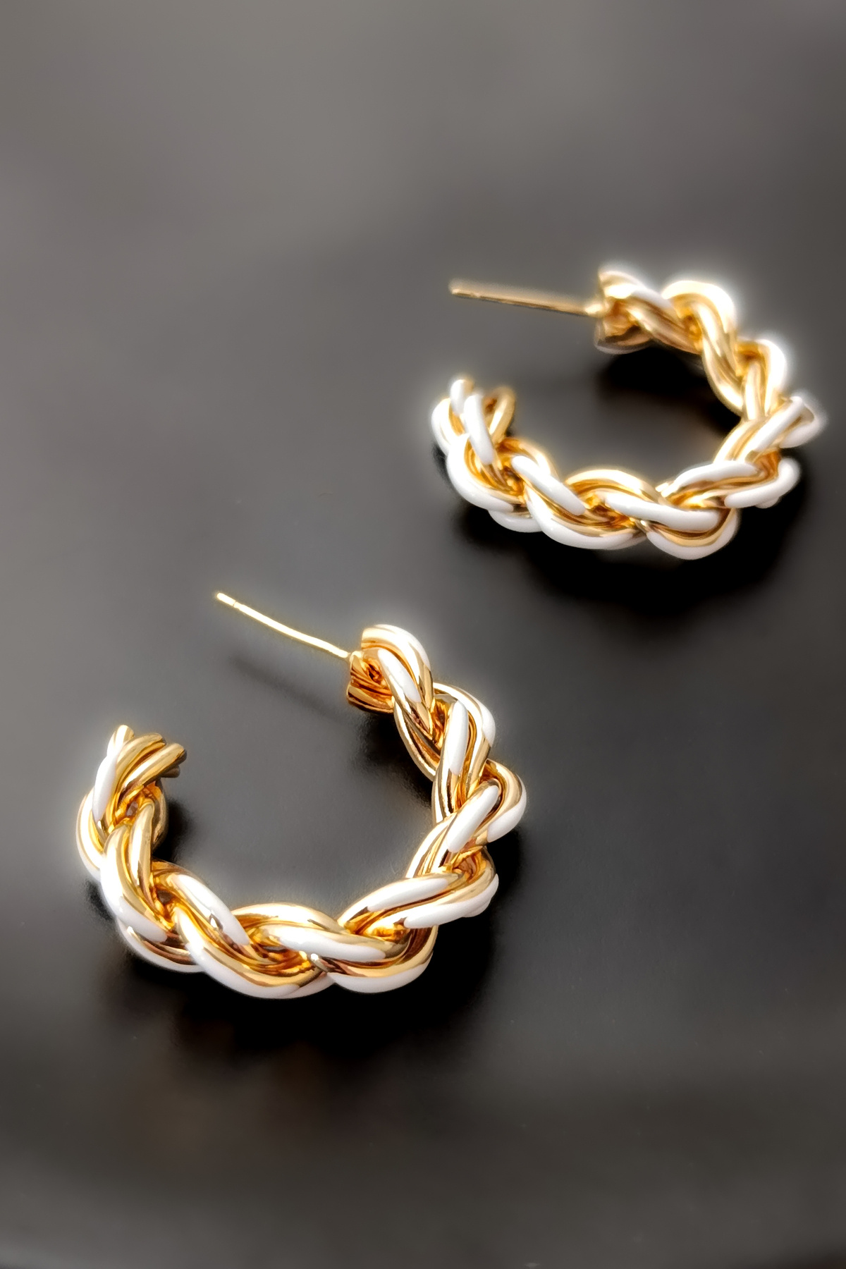 COSİTA-Gold White Transitional Spiral Zircir Stylish Hoop Earrings 5