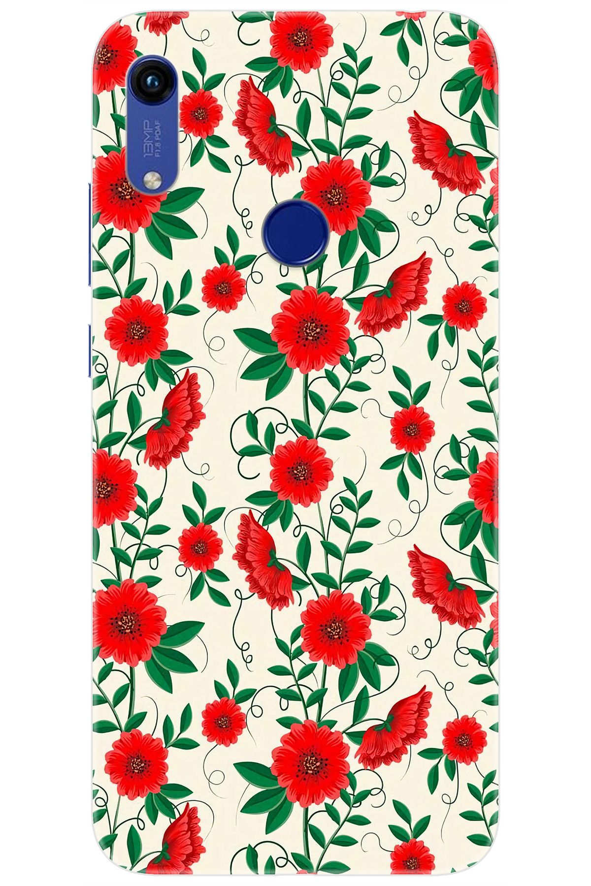 Ceppare Huawei Y6 2019 (MRD-LX1) Uyumlu Kılıf Desen Baskılı Silikon Kırmızı Çiçekler STK:717 CP-49sJQaf