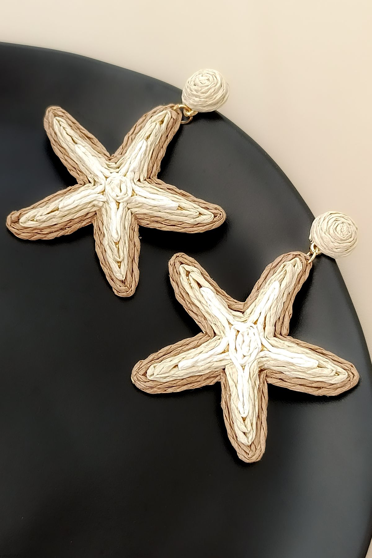 COSİTA-Starfish Large Size Coffee Cream Straw Earrings 5
