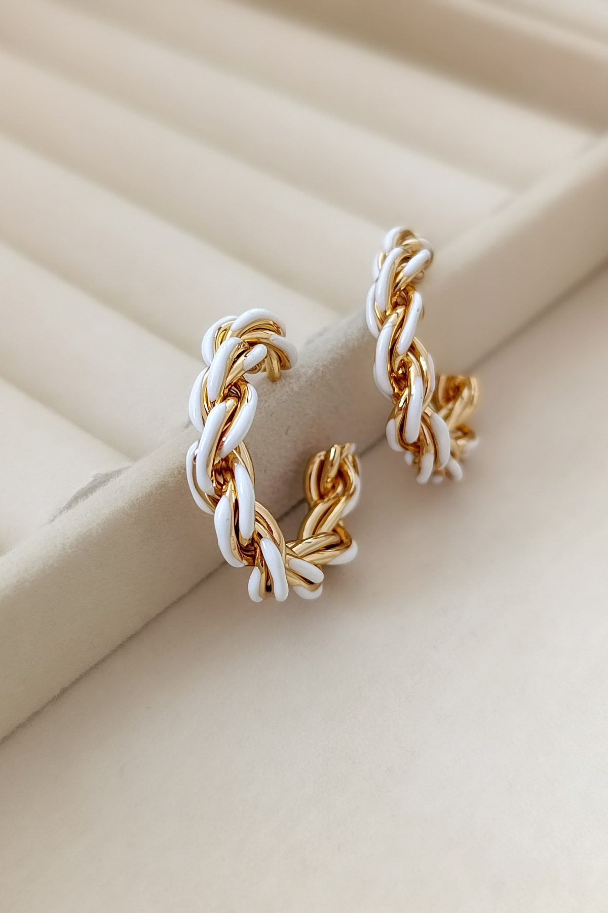 COSİTA-Gold White Transitional Spiral Zircir Stylish Hoop Earrings 8