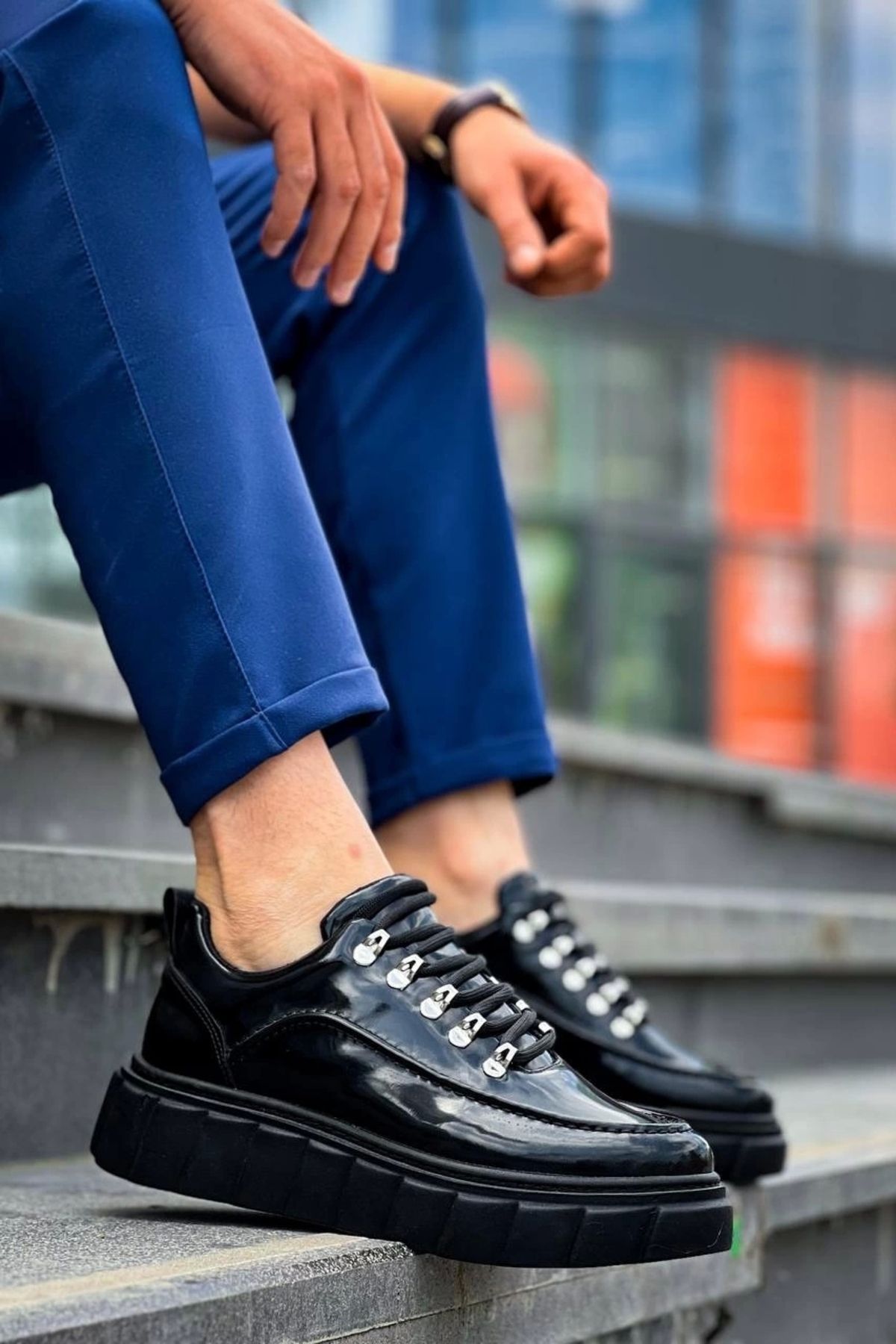 ufukmoda KB-X10 Kuback Siyah Rugan Siyah Yüksek Taban Günlük Spor Ayakkabı