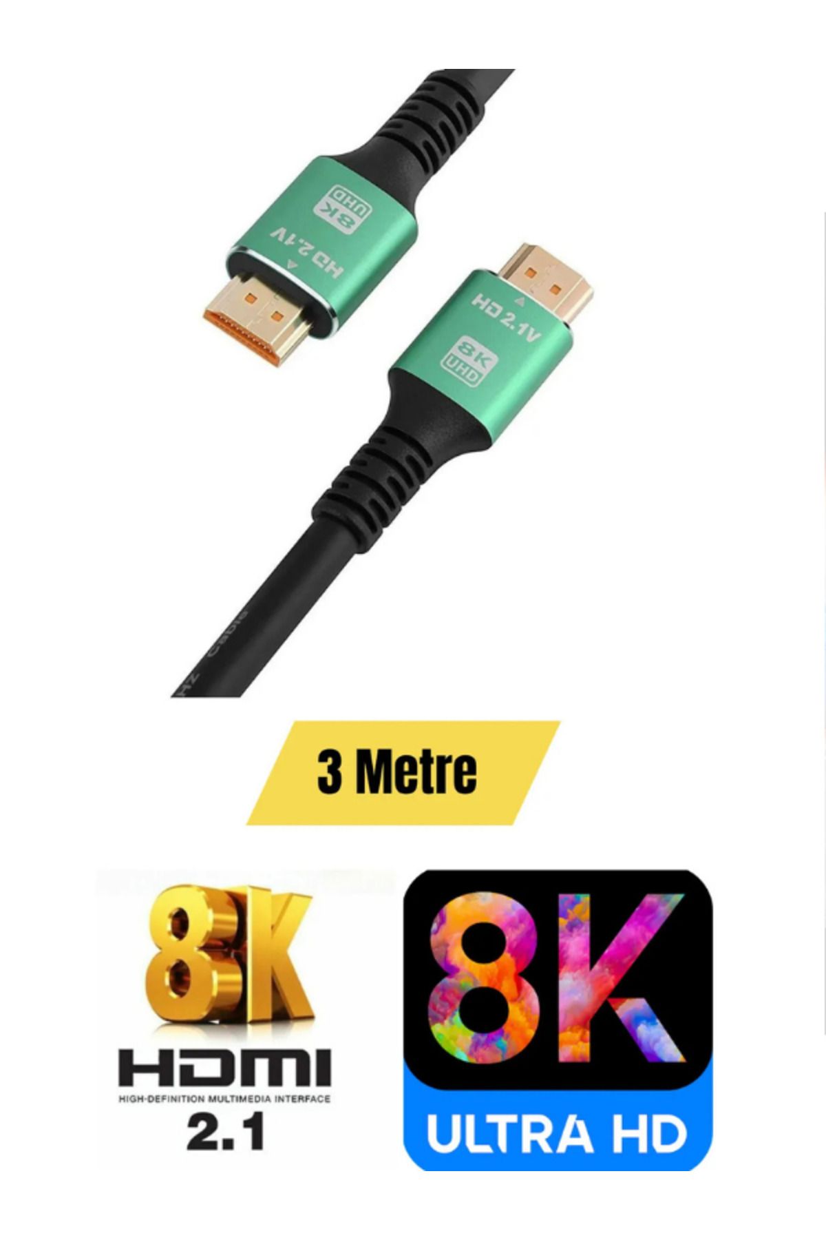 ATAsoft ELEKTRONİK Since 2021 Ultra HDTV 8K Yüksek Hızlı HDMI Kablosu 8K 60Hz, 4K 120Hz, 7680P HDR 2.1V 48GBS