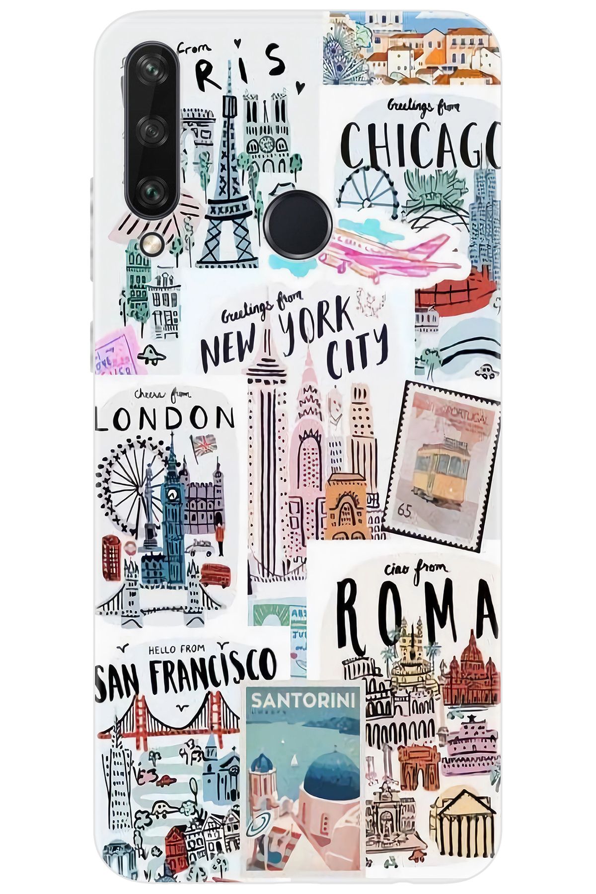 Ceppare Huawei Y6P (MED-LX9N) Uyumlu Kılıf Desen Baskı Silikon Newyork Roma London STK:624 CP-akdgXsU