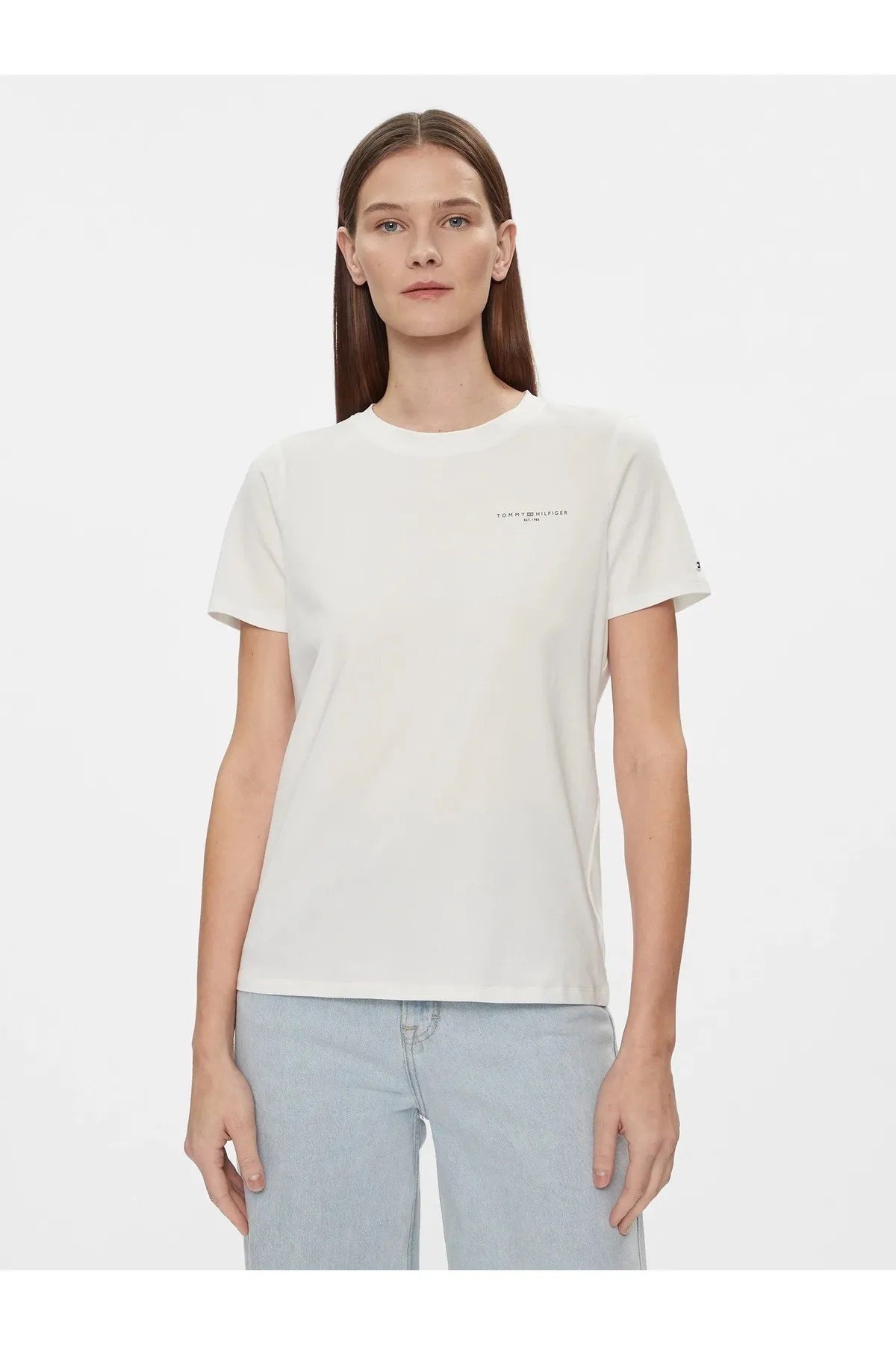 Tommy Hilfiger Sport __TommyHilfiger Kadın Pamuklu Yuvarlak Yaka Marka Logolu T-Shirt