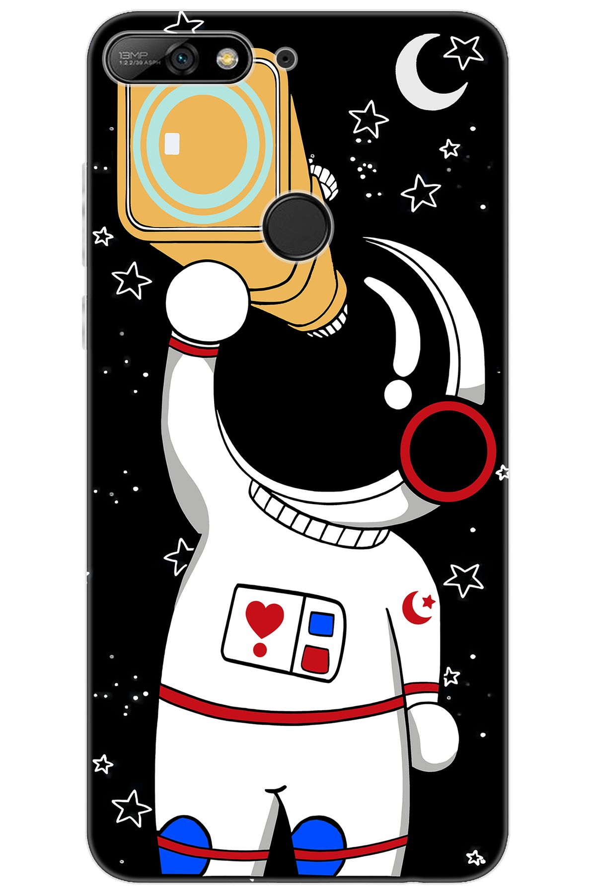 Ceppare Huawei Y7 2018 (LDN-L01) Uyumlu Kılıf Desen Baskılı Silikon Sevimli Astronot STK:100 CP-hS6Kbxh