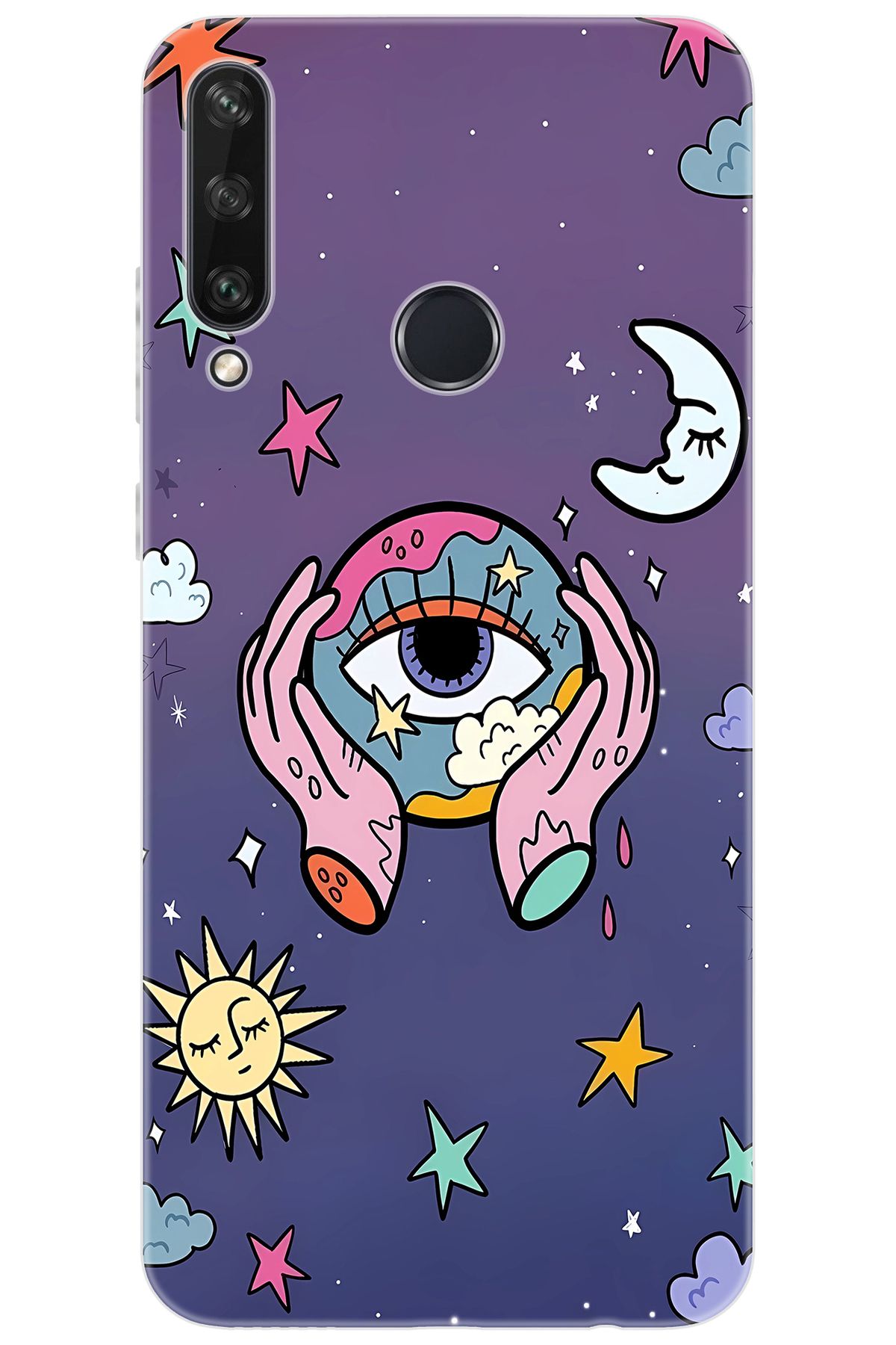 Ceppare Huawei Y6P (MED-LX9N) Uyumlu Kılıf Desen Baskılı Silikon Dünya Gözü STK:668 CP-hexOux9