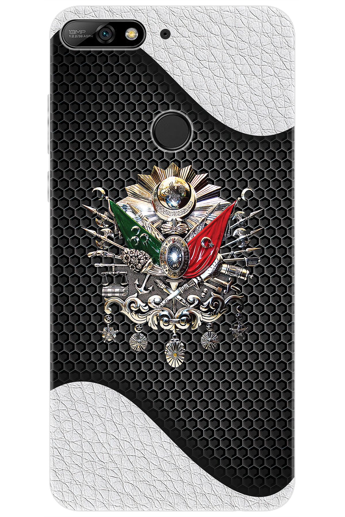 Ceppare Huawei Y7 2018 (LDN-L01) Uyumlu Kılıf Desen Baskılı Silikon Osmanlı Tuğra STK:415 CP-s6udrUB