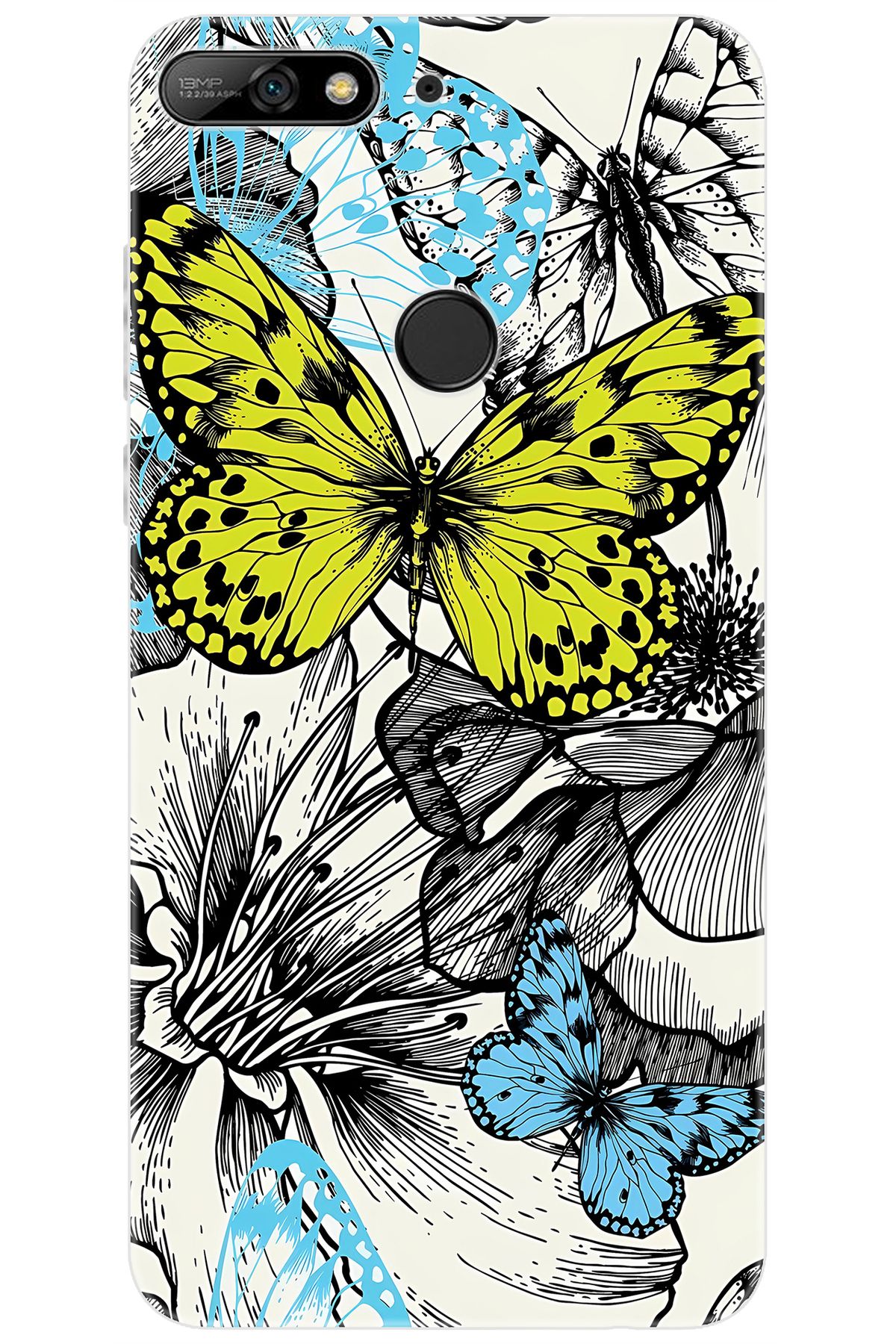 Ceppare Huawei Y7 2018 (LDN-L01) Uyumlu Kılıf Desen Baskılı Silikon Kelebek STK:647 CP-IRM1EQg