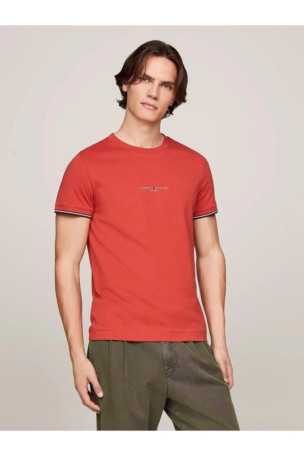 Hilfiger Denim _..TommyHilfiger Erkek Dokuma Kumaş Kısa Kol Düz Model T-Shirt