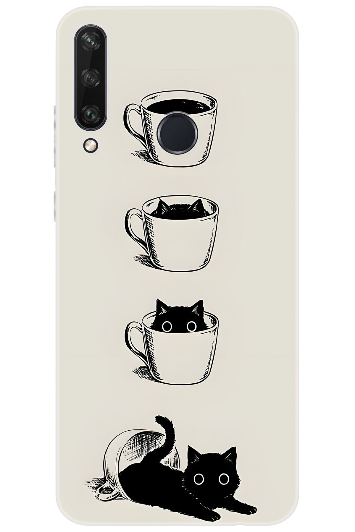 Ceppare Huawei Y6P (MED-LX9N) Uyumlu Kılıf Desenli Silikon Kedi ve Kahve Çizimi STK:707 CP-HAw2tca