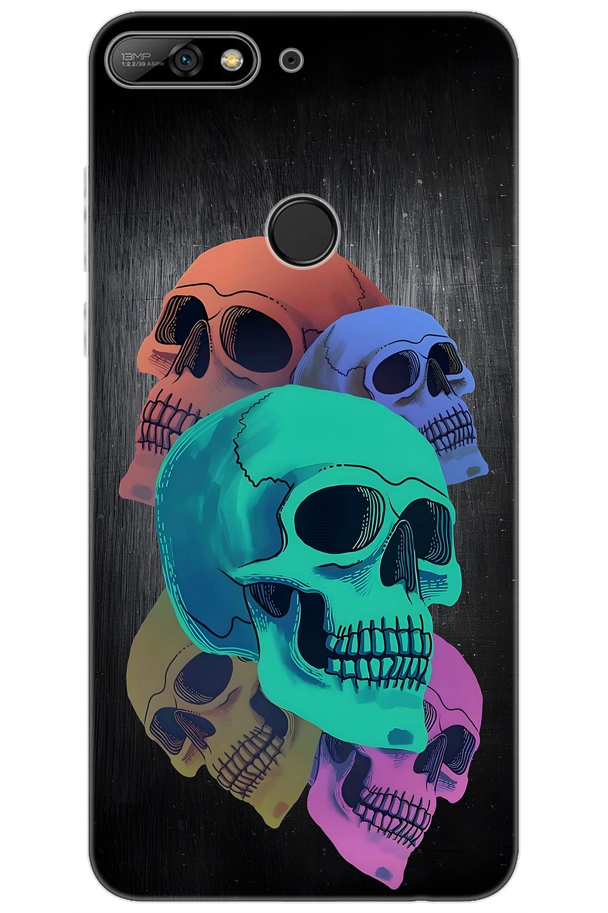 Ceppare Huawei Y7 2018 (LDN-L01) Uyumlu Kılıf Desenli Silikon Renkli Kuru Kafalar STK:712 CP-EFjKZYn