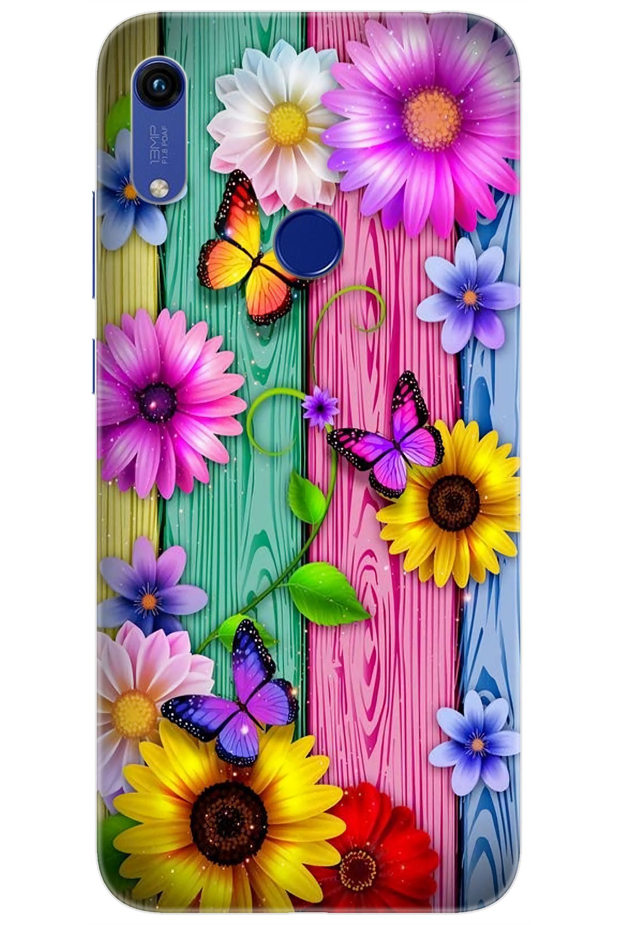 Ceppare Huawei Y6 2019 (MRD-LX1) Uyumlu Kılıf Desen Baskı Silikon Papatya Kelebekler STK:719 CP-ooApsSo