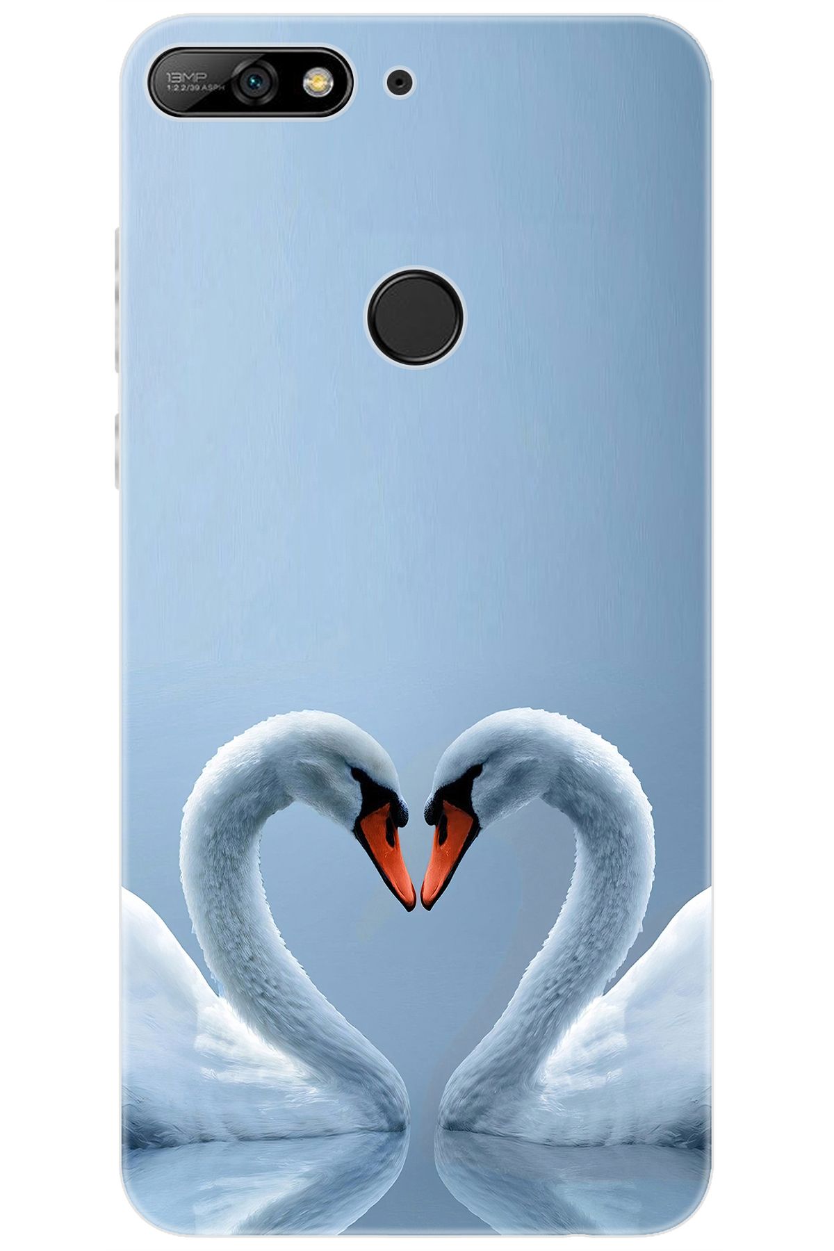Ceppare Huawei Y7 2018 (LDN-L01) Uyumlu Kılıf Desen Baskılı Silikon Kuğ ve Kalp STK:305 CP-maCxf2Y