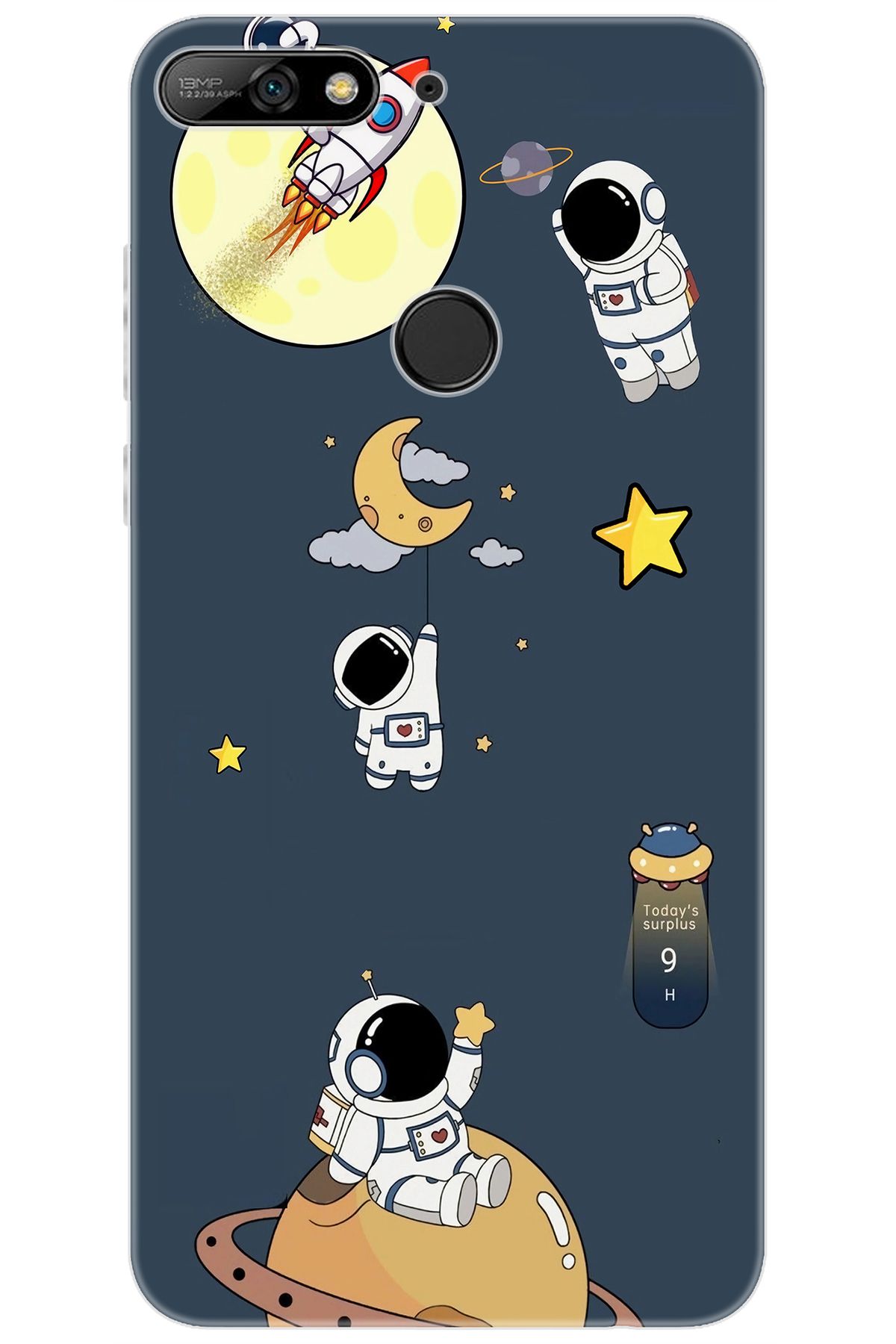 Ceppare Huawei Y7 2018 (LDN-L01) Uyumlu Kılıf Desen Baskılı Silikon Astronot Serisi STK:725 CP-tmXL56C