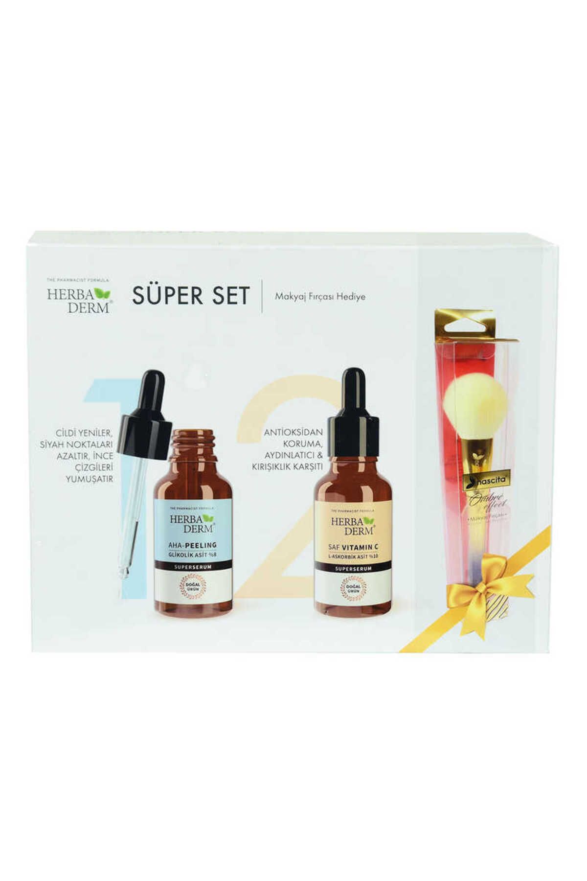 OEM Süper Set Superserum Aha-Peeling 30 ML + Saf Vitamin C 30 ML + Hediye Makyaj Fırçası