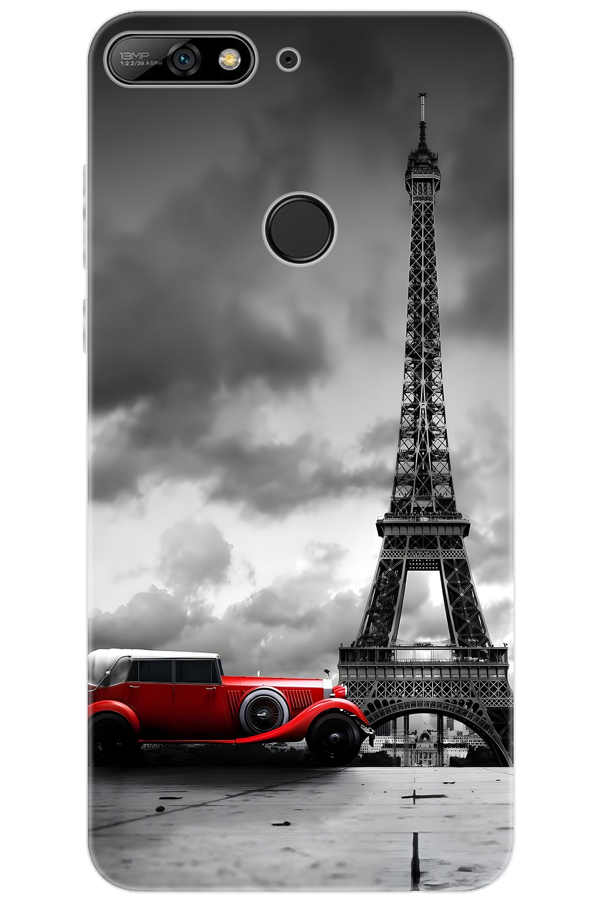Ceppare Huawei Y7 PRO 2018 (LDN-LX2) Uyumlu Kılıf Desen Baskı Silikon Eyfel Kırmızı Araba STK:709 CP-EHGLLR2