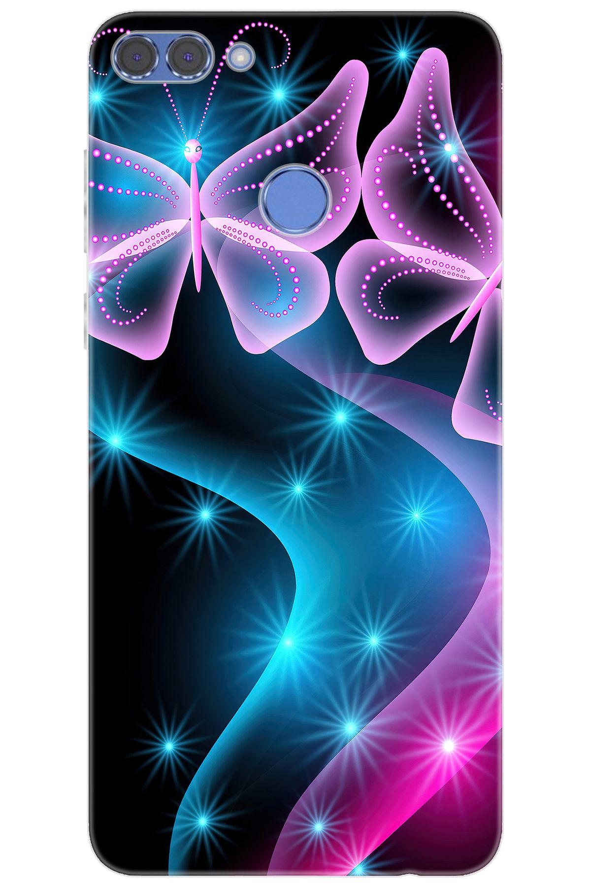 Ceppare Huawei Y9 2018 (FLA-LX1/LX2) Uyumlu Kılıf Desen Baskılı Silikon Kelebek Dalga STK:113 CP-VroBAI6