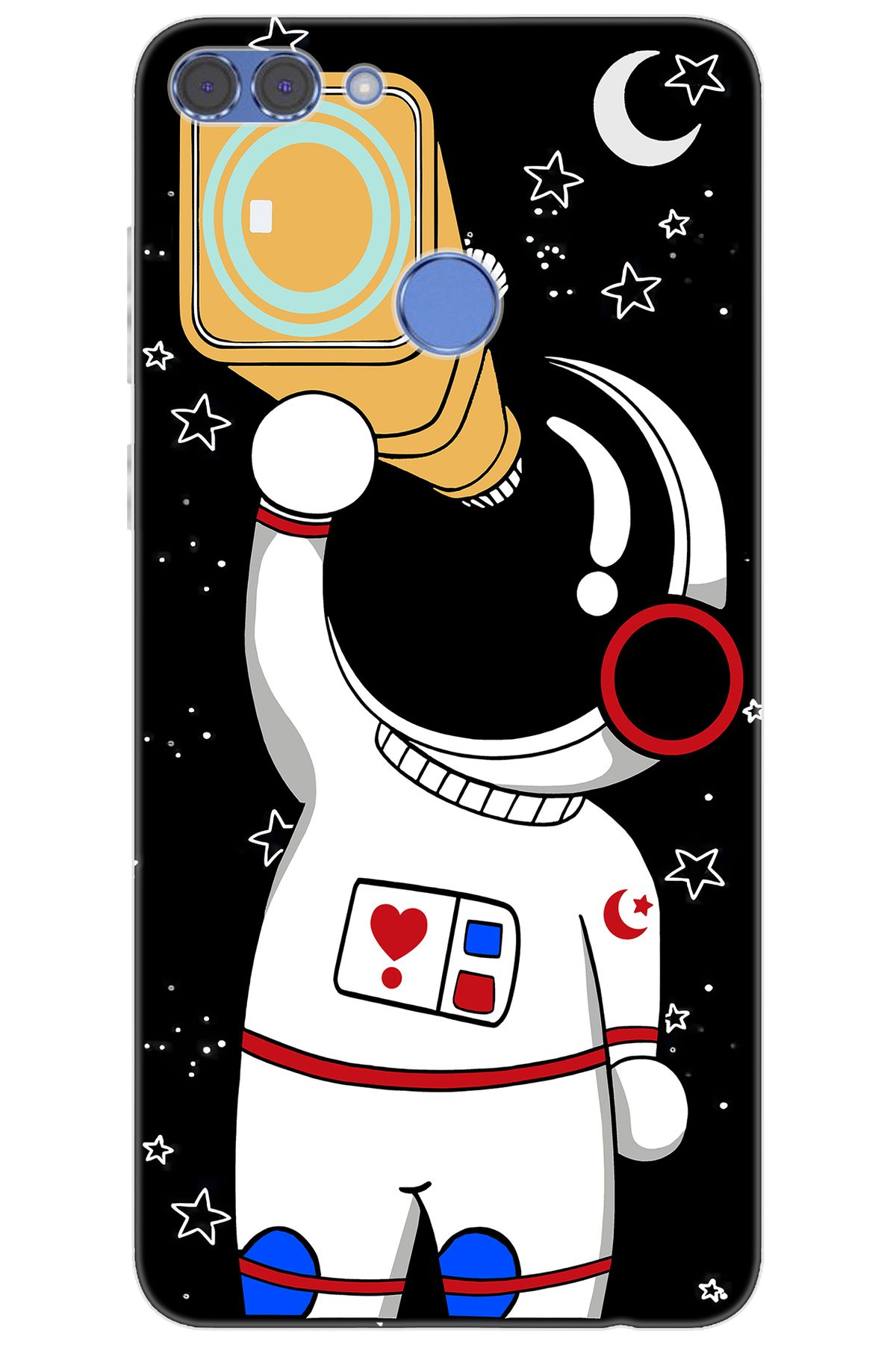 Ceppare Huawei Y9 2018 (FLA-LX1/LX2) Uyumlu Kılıf Desen Baskılı Silikon Sevimli Astronot STK:100 CP-eB8OQKF