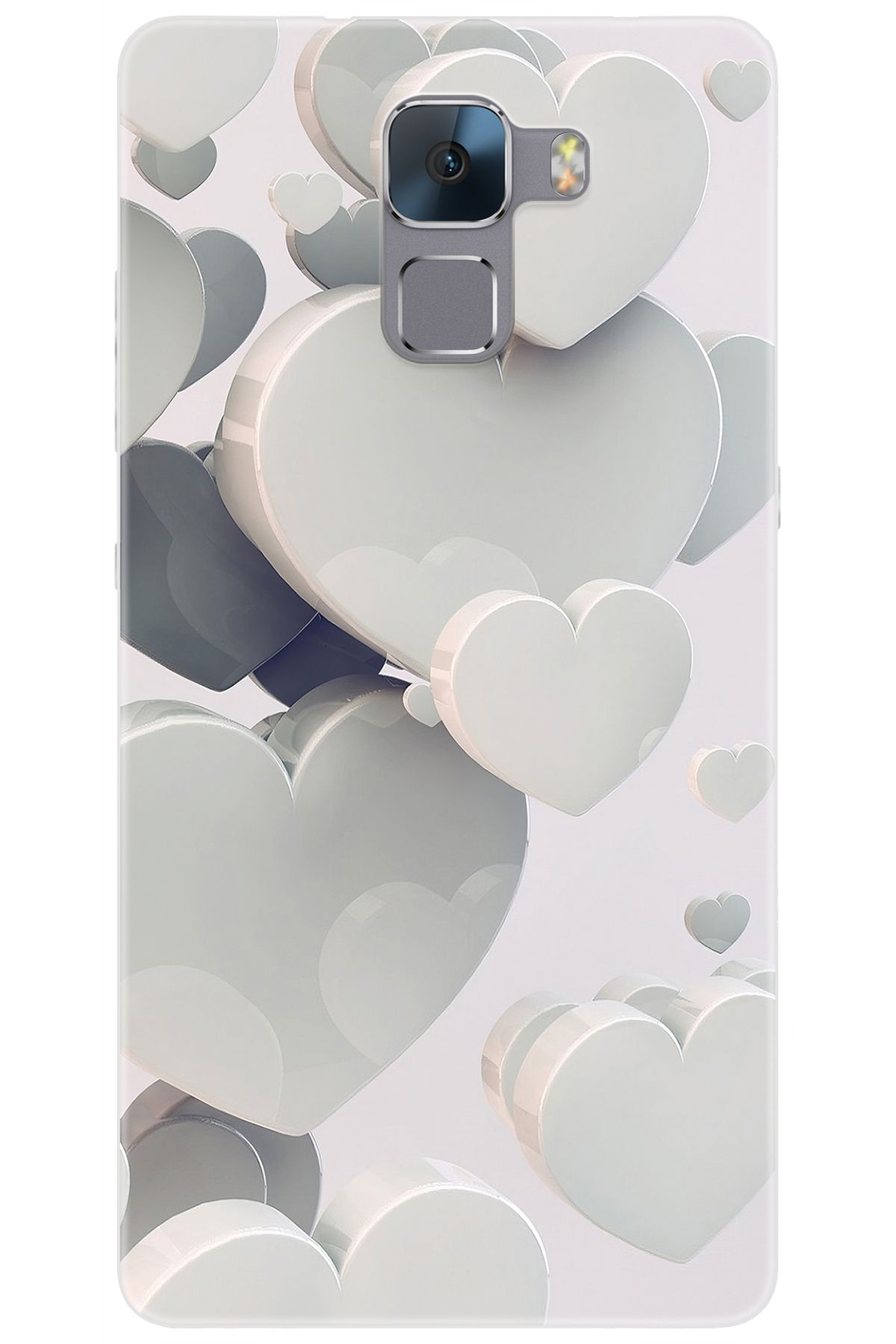 Ceppare Huawei Honor 7 (PLK-L01) Uyumlu Kılıf Desen Baskılı Silikon Beyaz Kalpler STK:259 CP-HIyrtEW