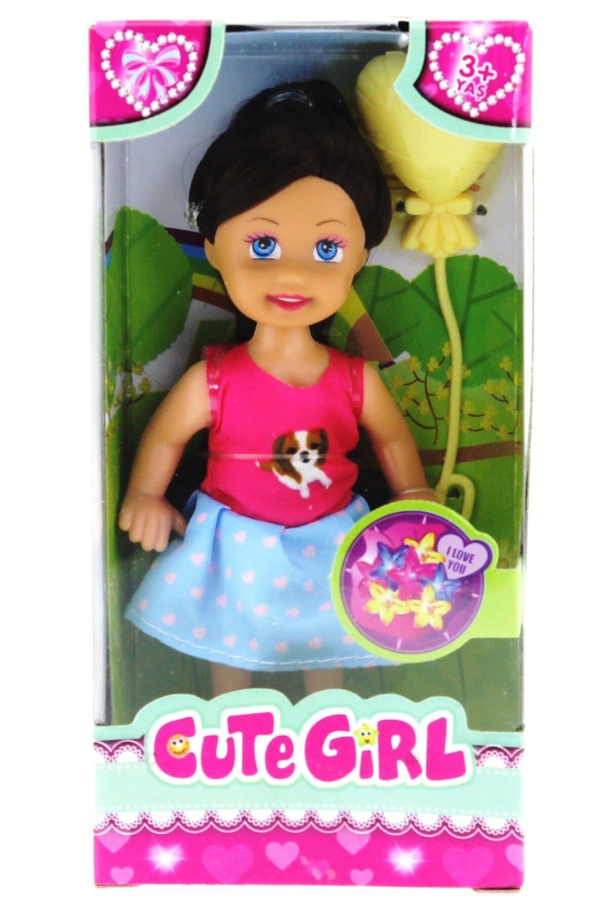 OEM Cute Girl Sarı Balonlu Kumral Mini Bebek