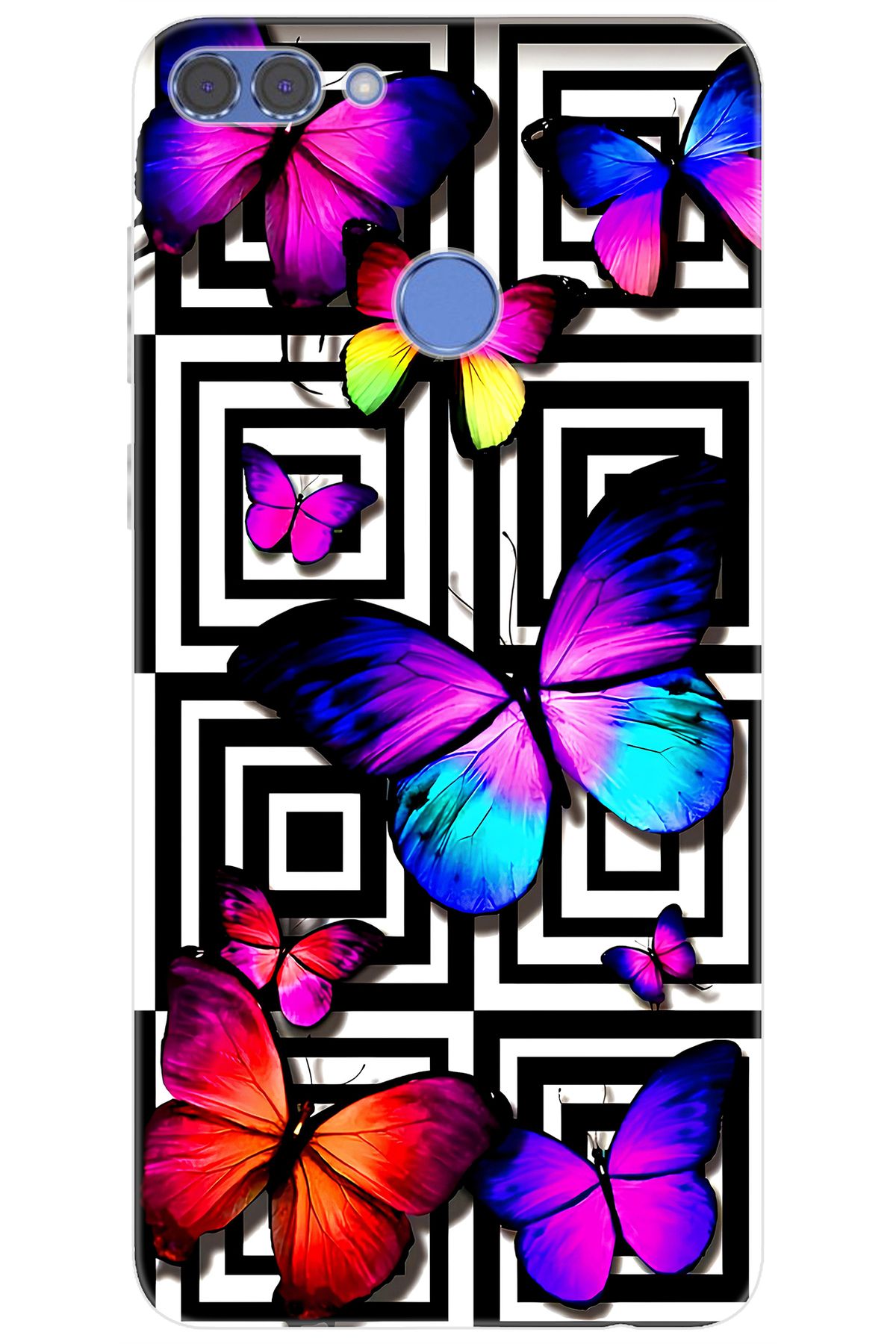 Ceppare Huawei Y9 2018 (FLA-LX1/LX2) Uyumlu Kılıf Desen Baskılı Silikon Kelebek STK:699 CP-Ngg63Tj