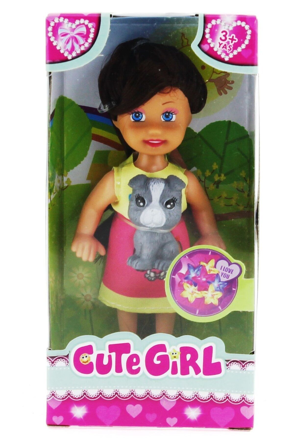 OEM Cute Girl Gri Köpekli ve Kumral Mini Bebek