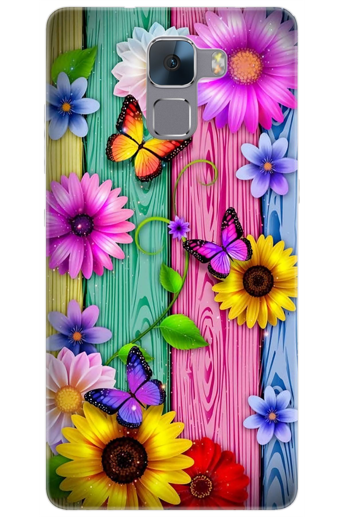 Ceppare Huawei Honor 7 (PLK-L01) Uyumlu Kılıf Desen Baskı Silikon Papatya Kelebekler STK:719 CP-vrv6o8k