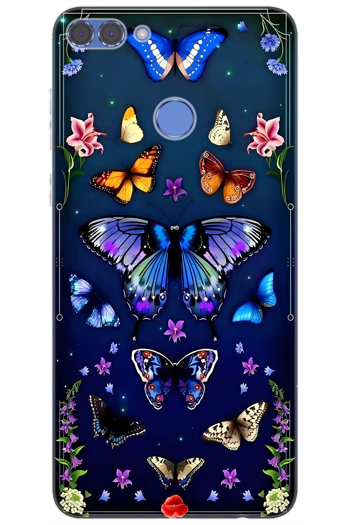 Ceppare Huawei Y9 2018 (FLA-LX1/LX2) Uyumlu Kılıf Desen Baskılı Silikon Kelebek STK:669 CP-Kxh5kCW