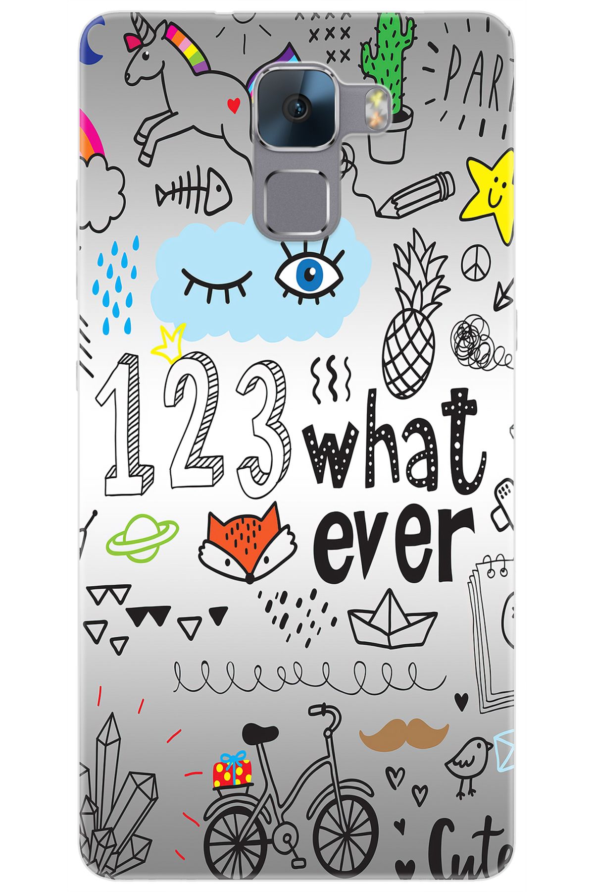 Ceppare Huawei Honor 7 (PLK-L01) Uyumlu Kılıf Desen Baskılı Silikon 123WHAT Ever STK:334 CP-SbhOsy0