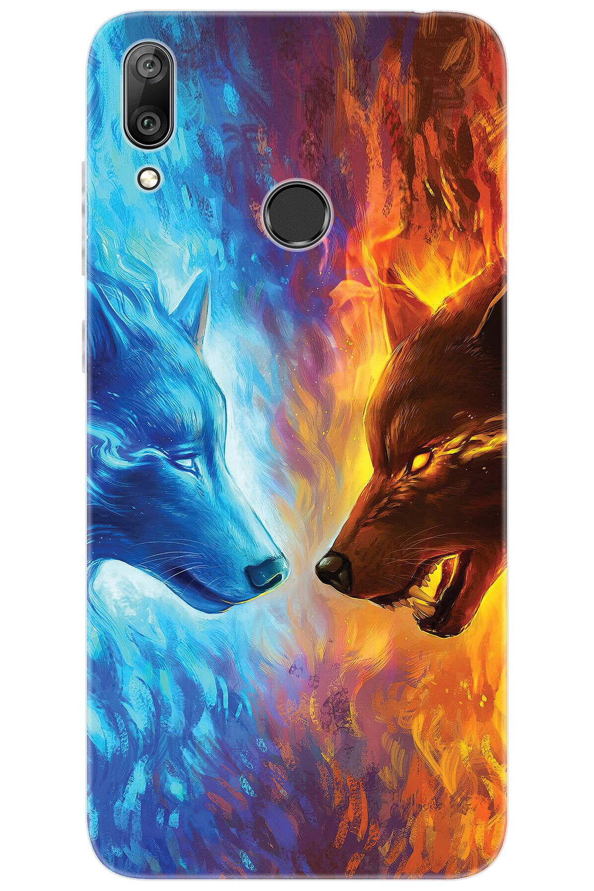 Ceppare Huawei Y7 PRO 2019 (DUB-LX2) Uyumlu Kılıf Desen Baskılı Silikon Alev ve Kurtlar STK:489 CP-JMijvVn
