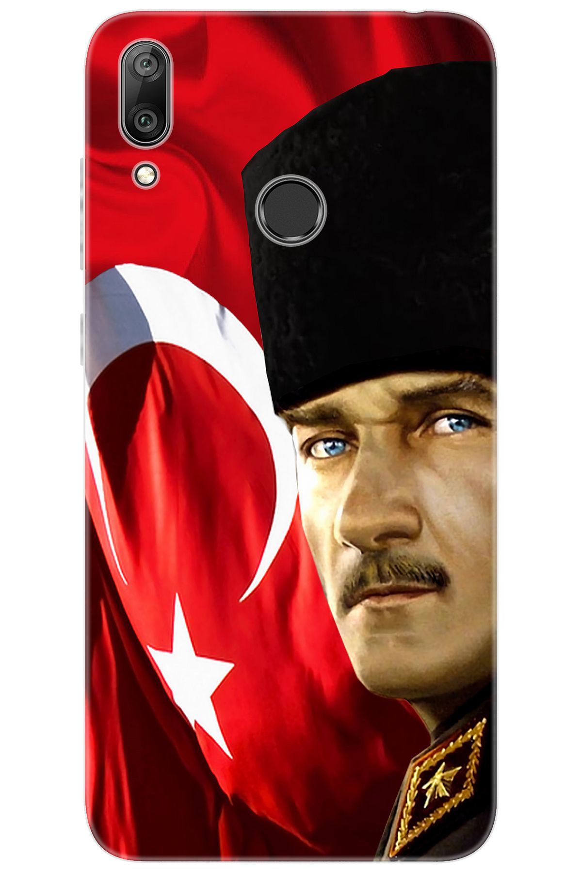 Ceppare Huawei Y7 PRO 2019 (DUB-LX2) Uyumlu Kılıf Desenli Silikon Atatürk ve Türk Bayrağı STK:726 CP-rRhrHIX