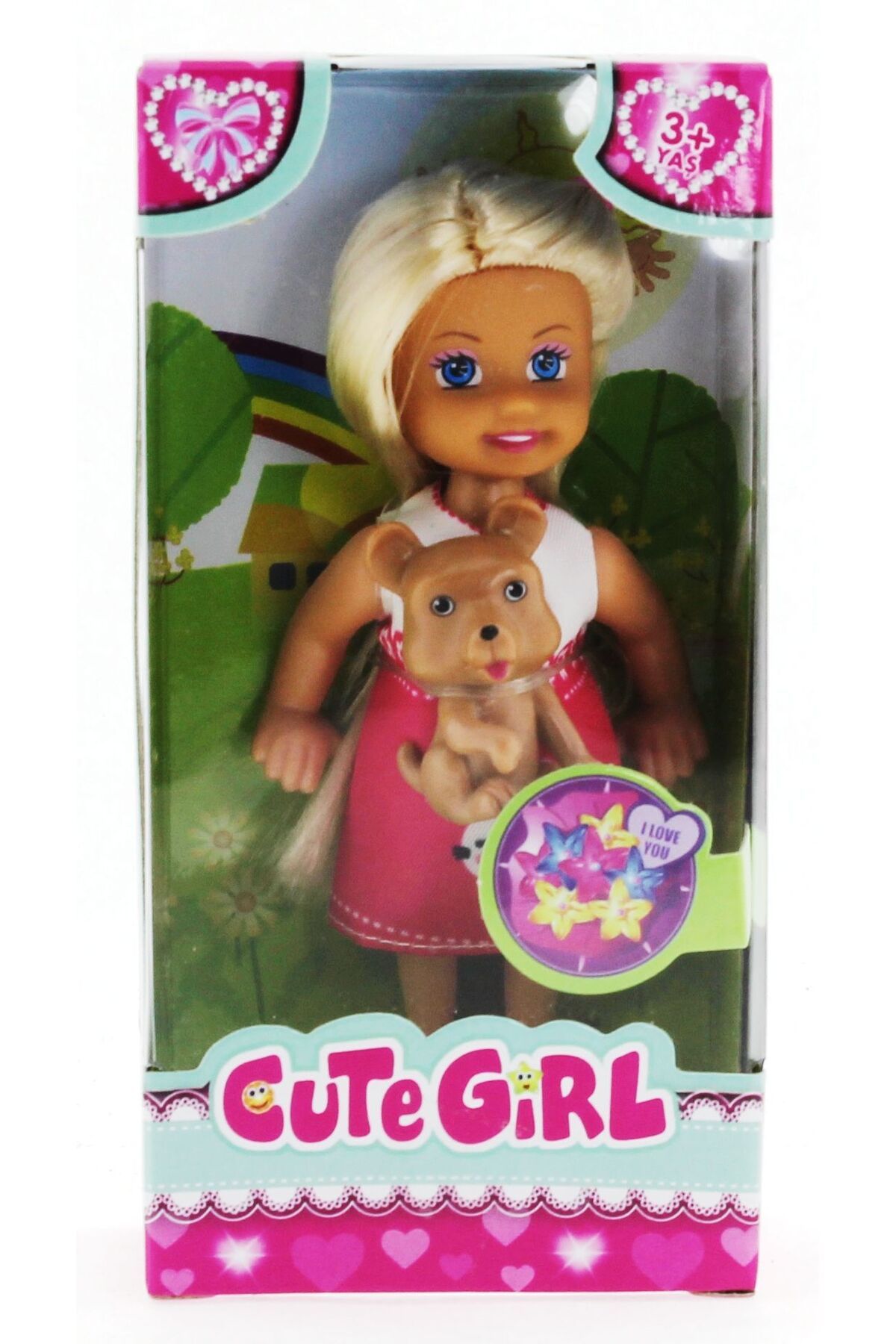OEM Cute Girl Kahverengi Köpekli ve Sarışın Mini Bebek