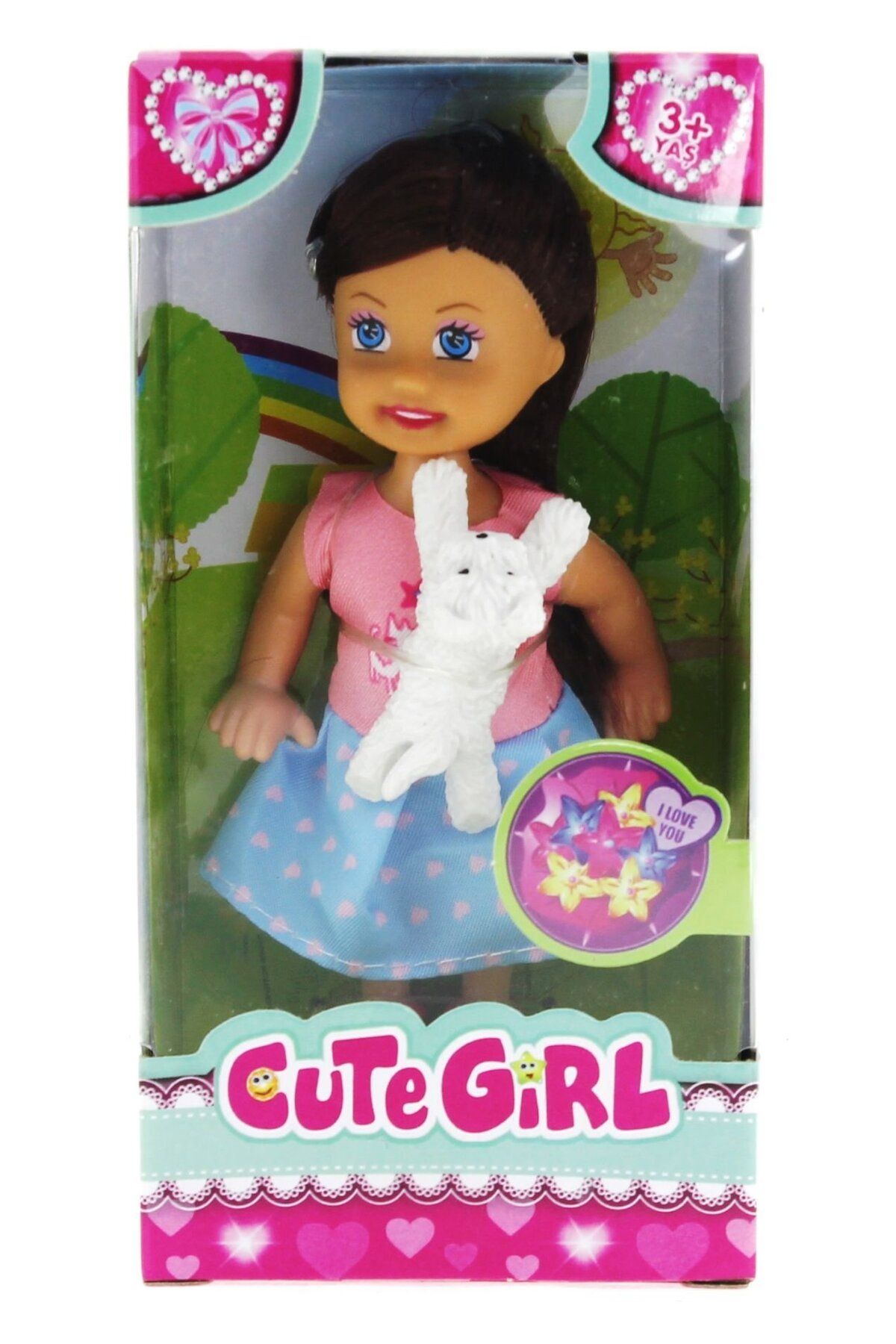 OEM Cute Girl Beyaz Köpekli ve Kumral Mini Bebek
