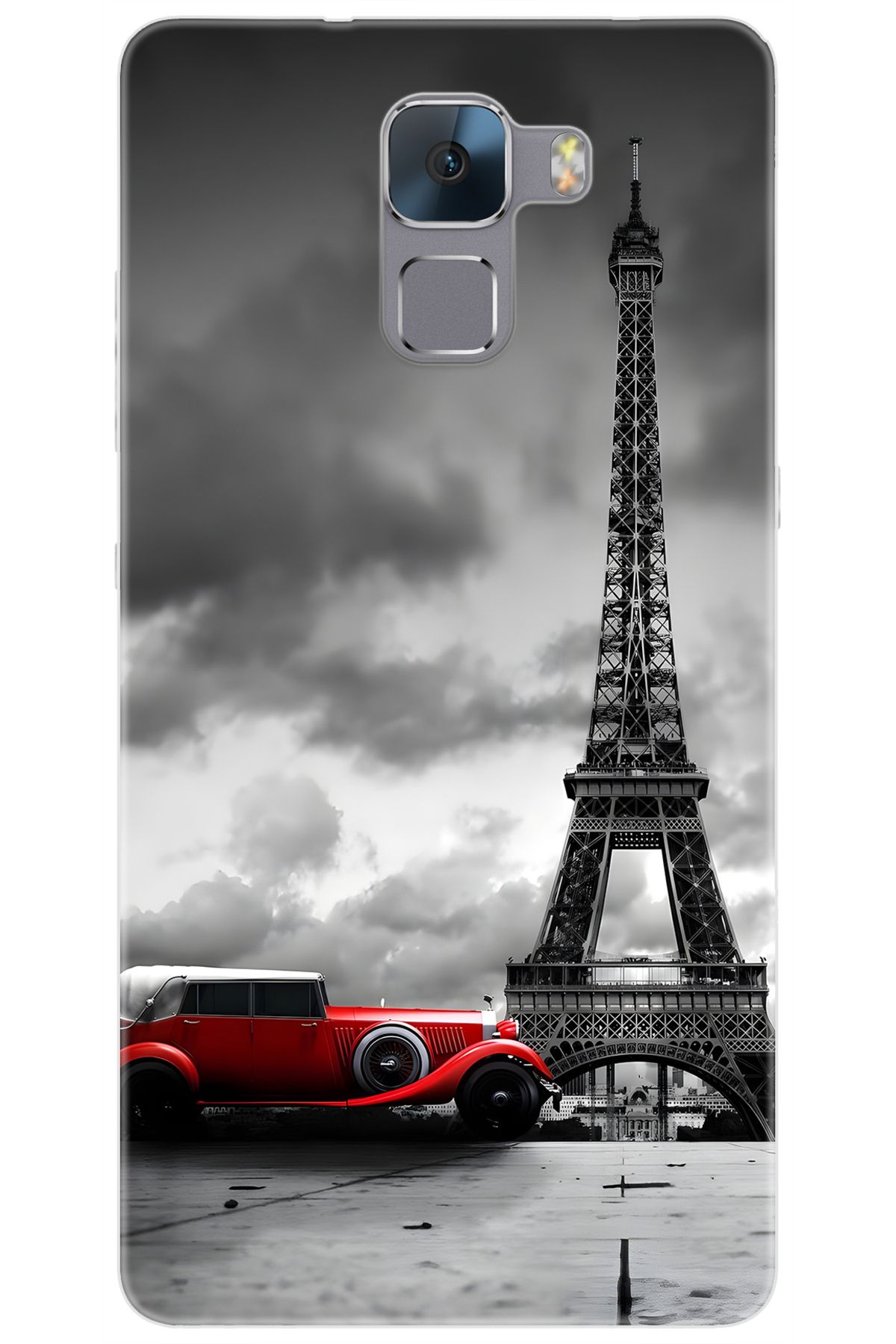 Ceppare Huawei Honor 7 (PLK-L01) Uyumlu Kılıf Desen Baskı Silikon Eyfel Kırmızı Araba STK:709 CP-hbJUObI