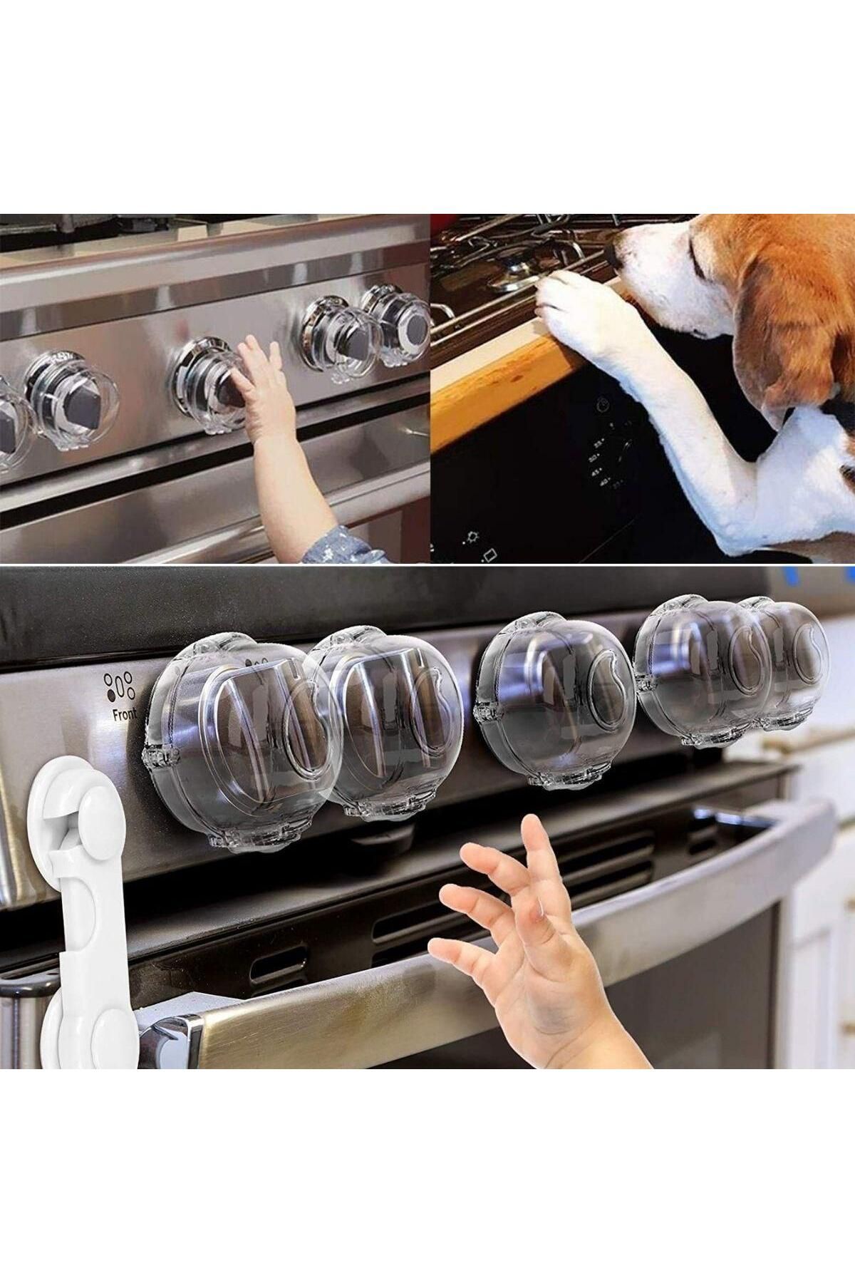 OEM 4 Lü Set Ocak- Fırın Düğme Koruyucu Kilitli Güvenlik Kapakları