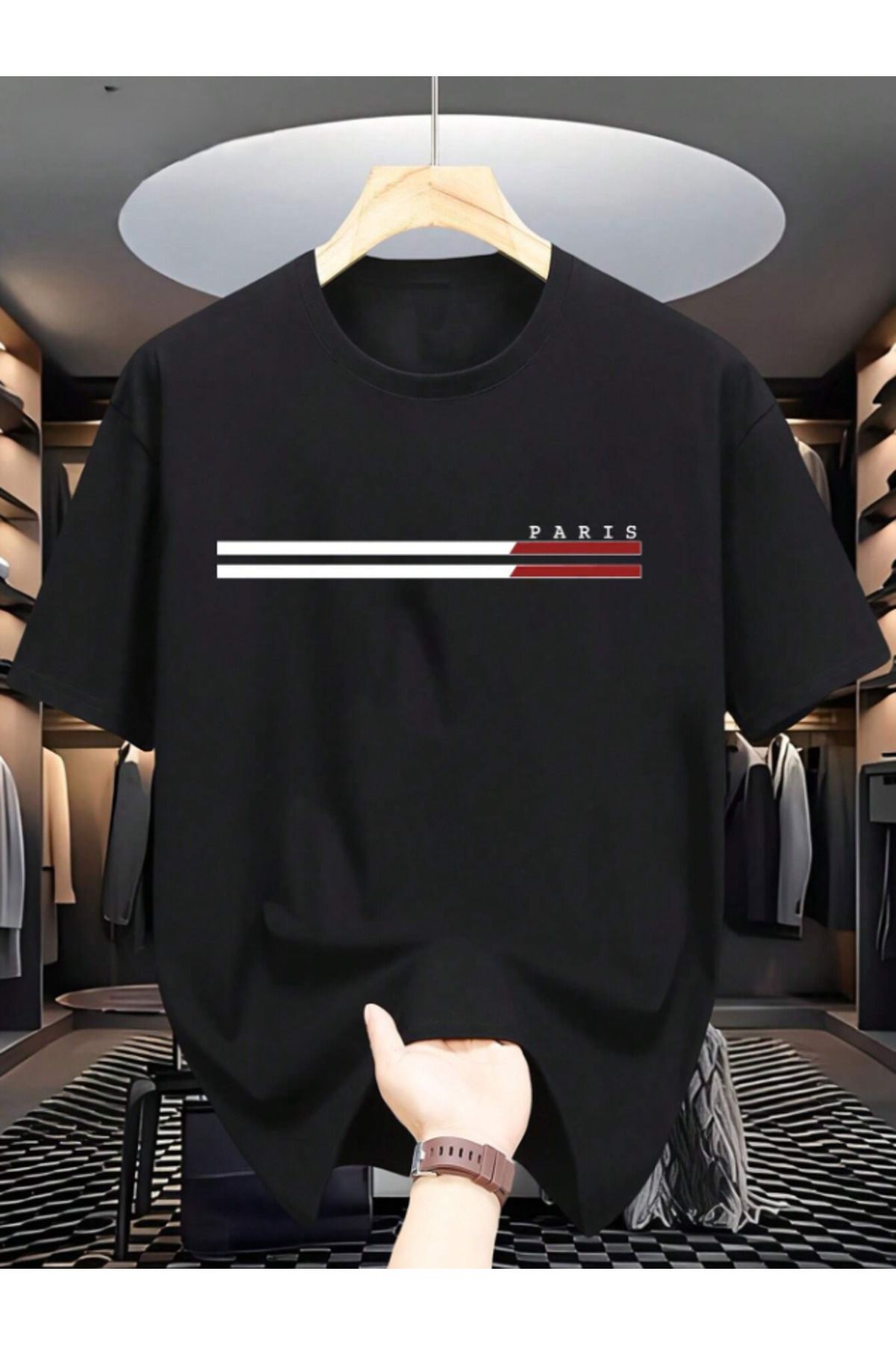 Framgan Erkek Paris Çizgili Kısa Kollu Oversize Tişört