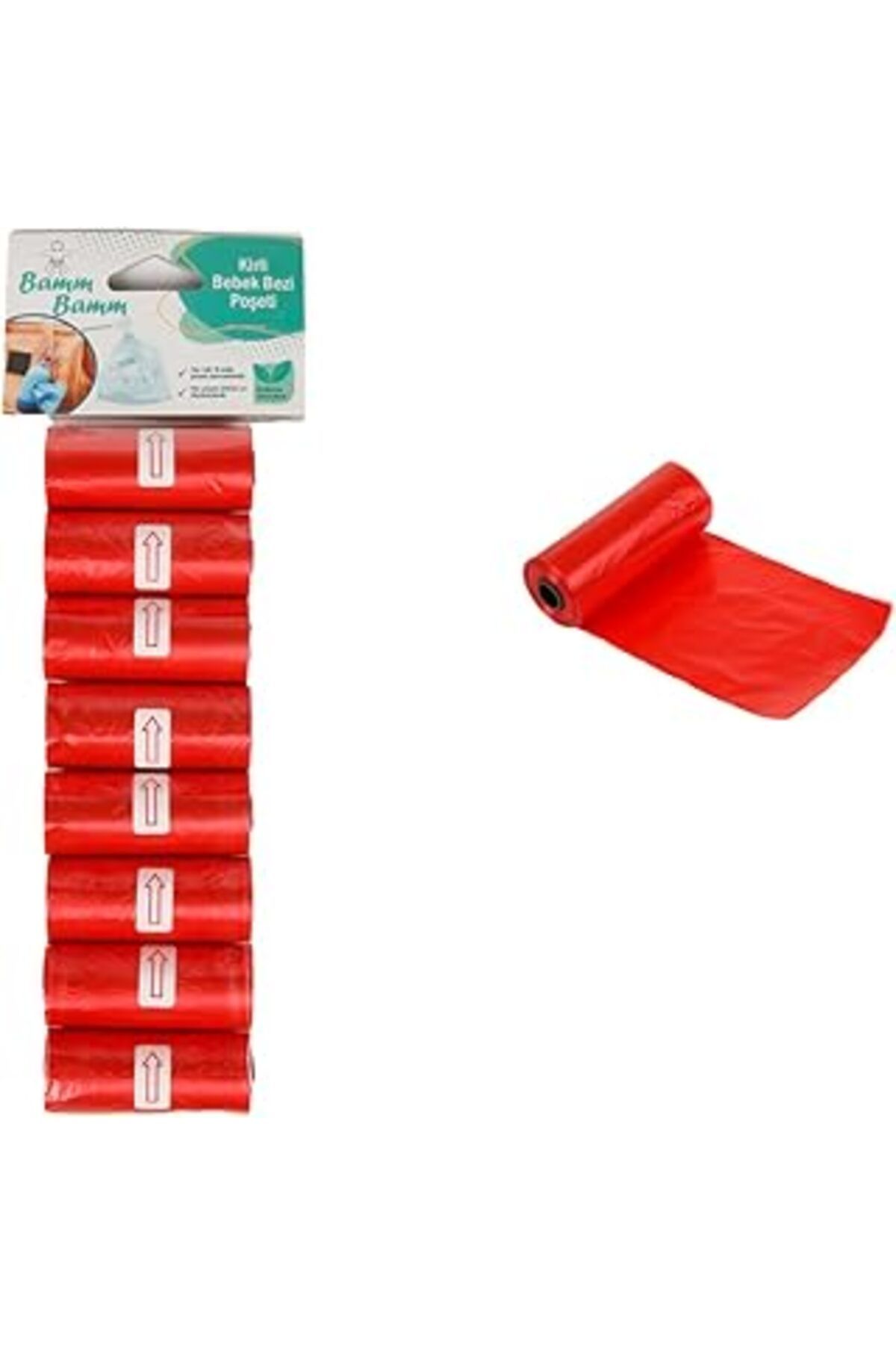 Mu Art Bamm Bamm Kirli Bebek Bezi Poşeti Çanta Boy Kırmızı 8 Rulo (120 Adet)