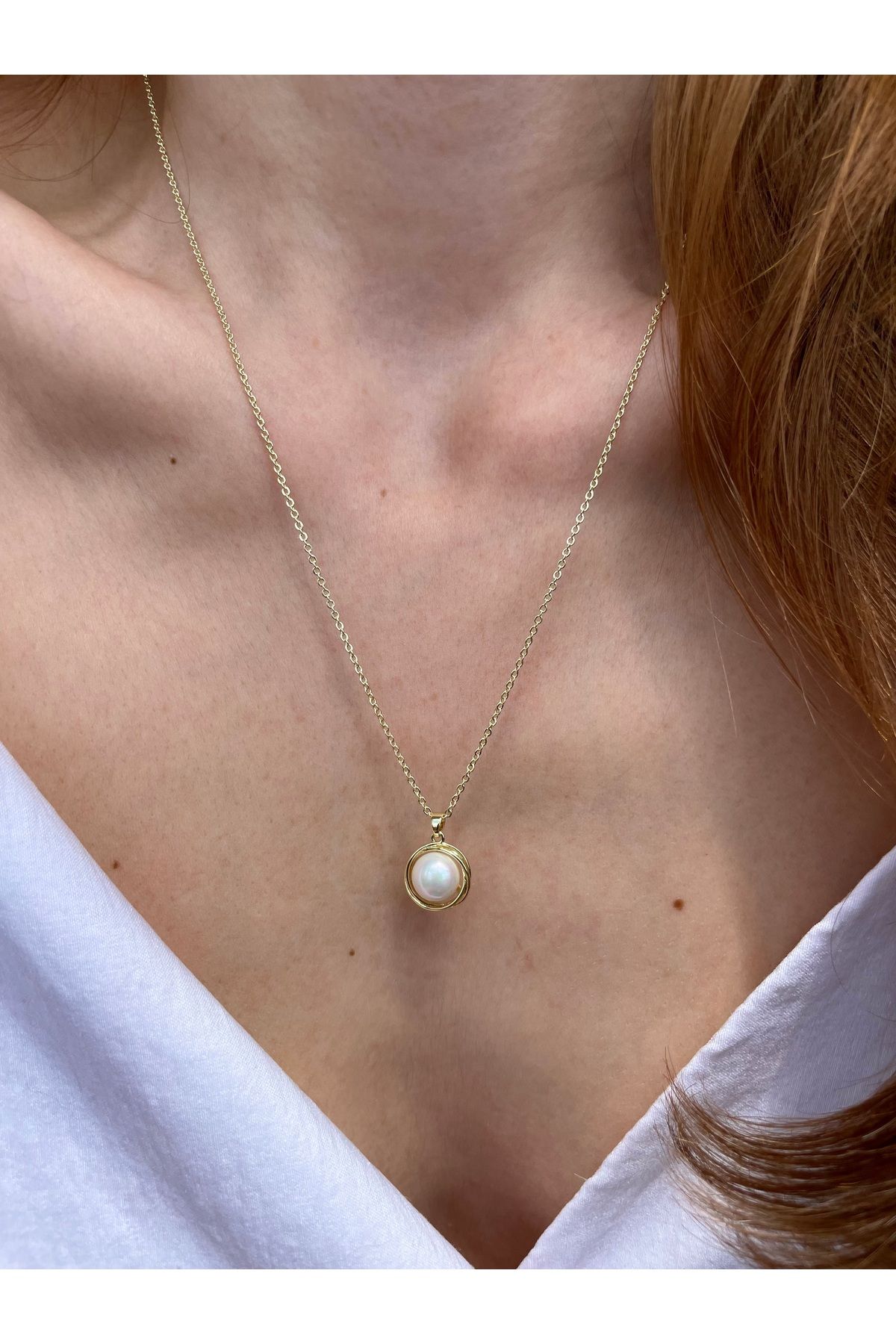 Hora İnci Detaylı Minimal Premium Gold Xuping Kolye
