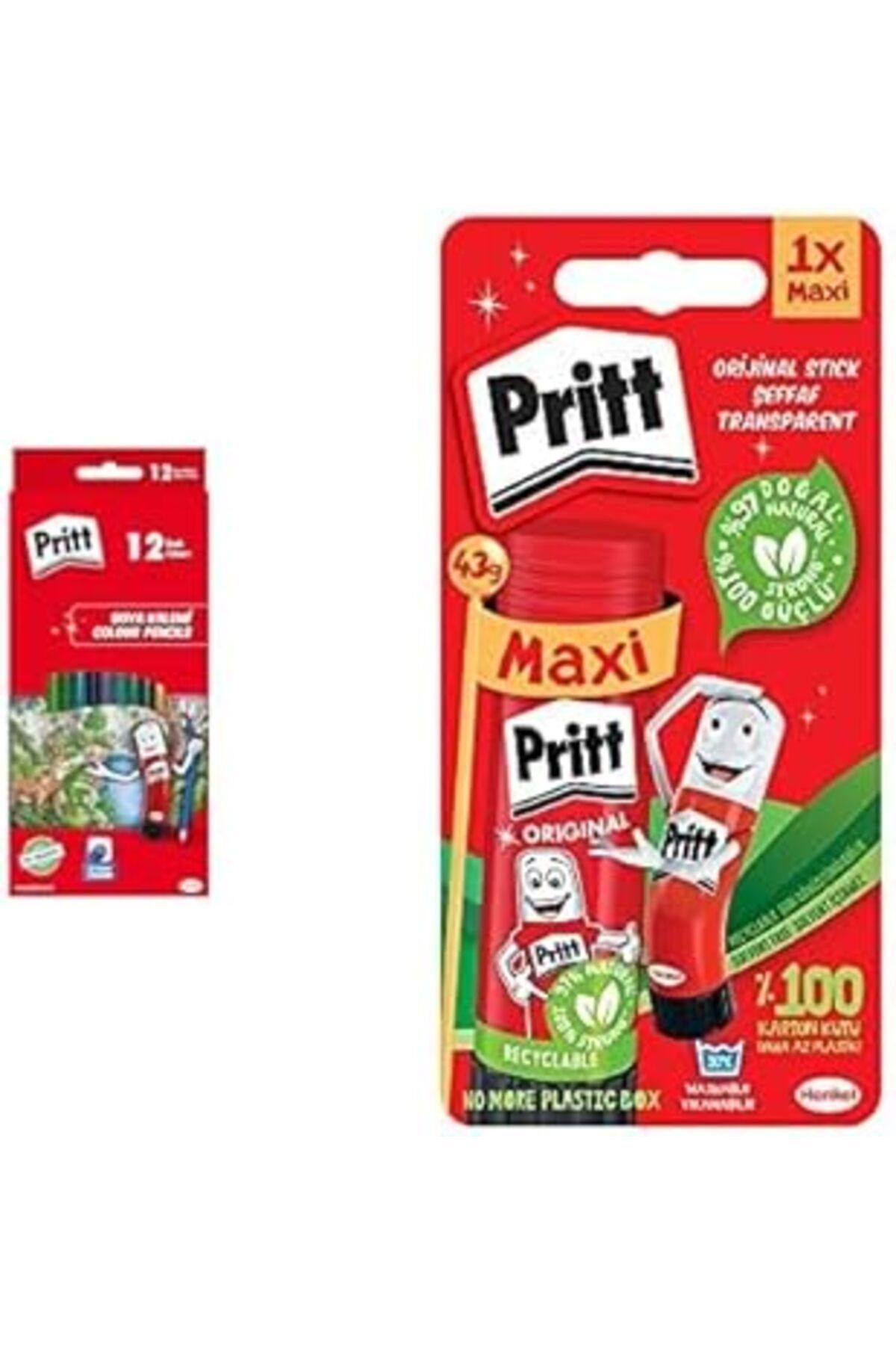 Mu Art Pritt 12'Li Uzun Kuru Boya Kalemi, 12 Renk, Pritt Stick Yapıştırıcı 43G Tekli Blister