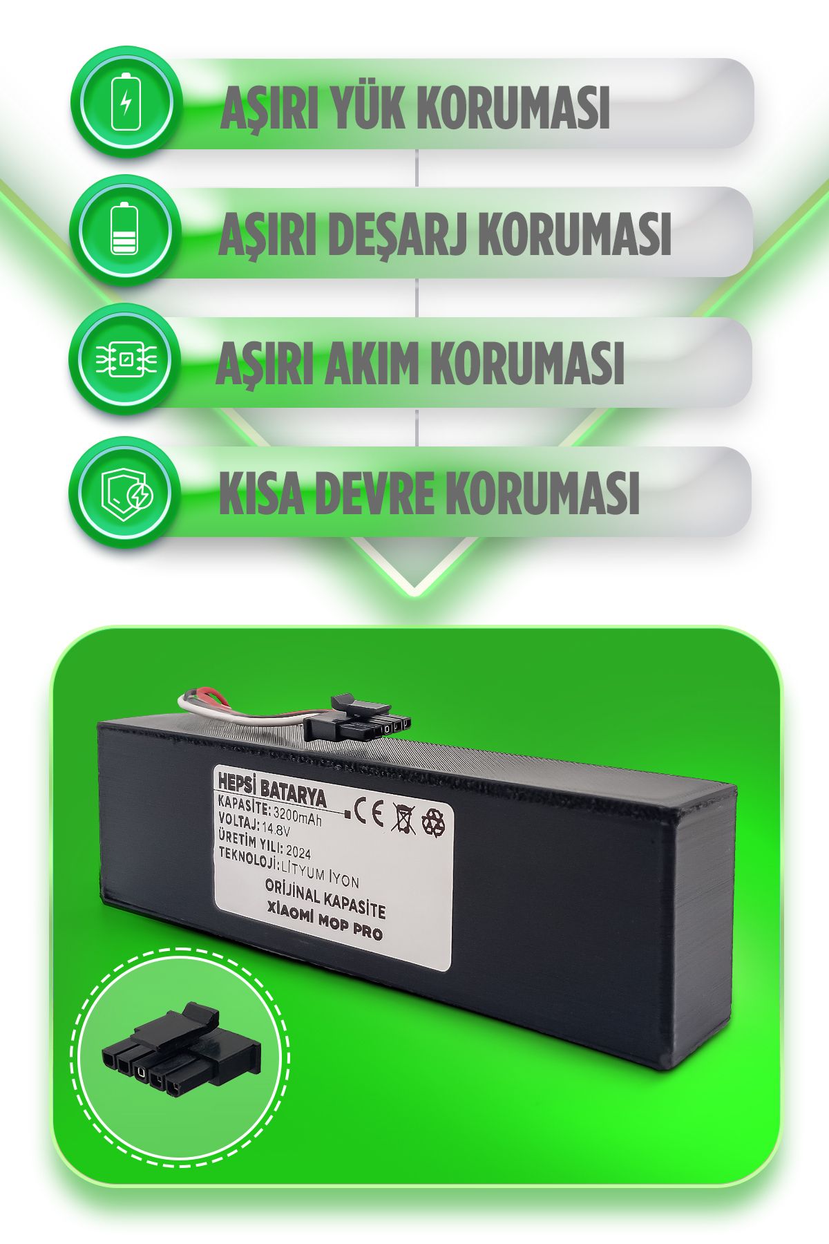 Techno Stock Xiaomi Mi Vacuum Mop Pro Uyumlu Akıllı Robot Süpürge Bataryası 14.8v 3200mah Pil Mode...