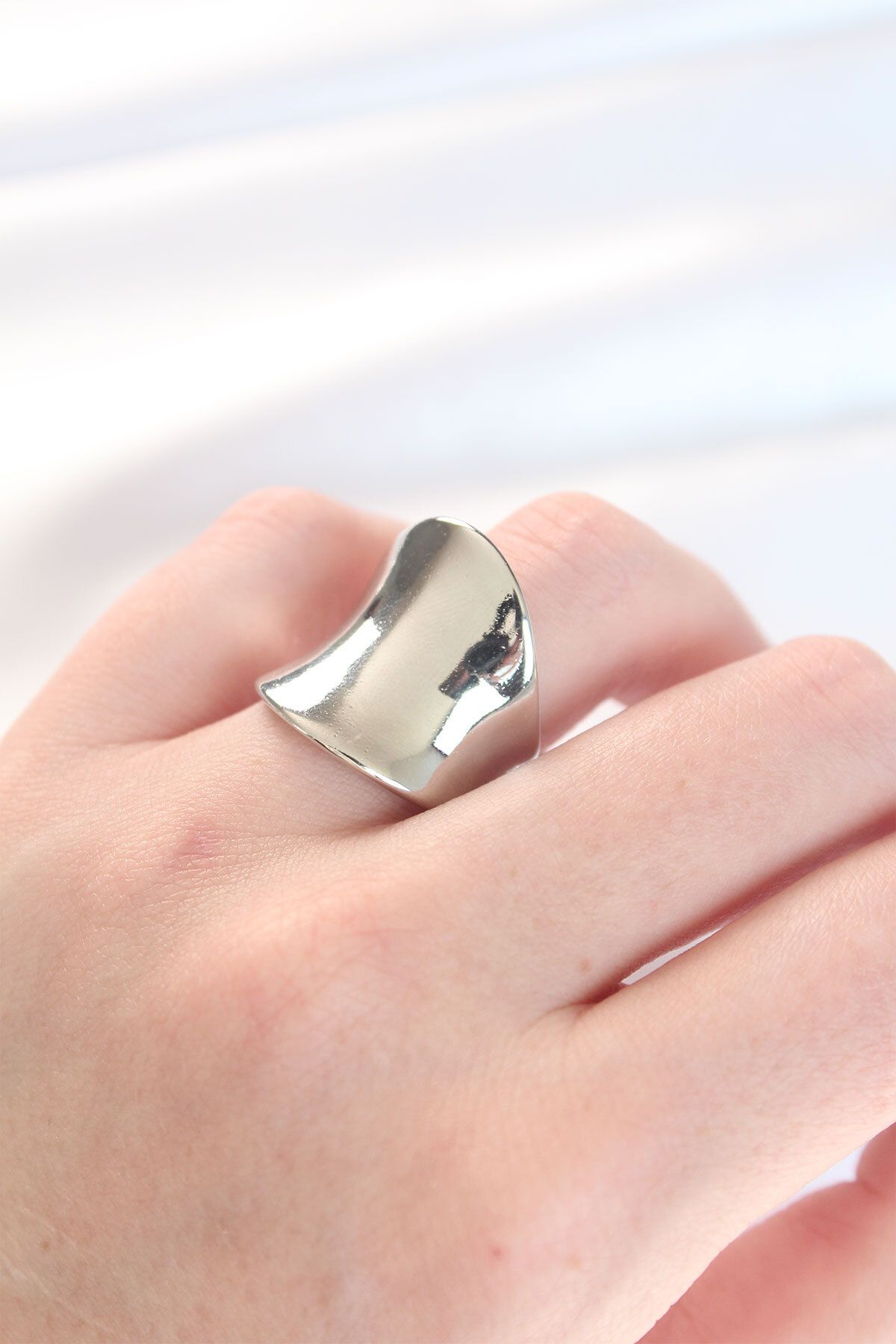 MMB Boutique Silver Renk Ayarlanabilir Kavisli Ayna Yüzük