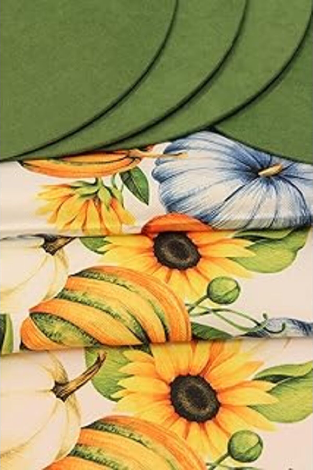 TBSProjects Bal Kabağı Desenli Beyaz Arka Plan Dijital Baskılı Runner Amerikan Servis 40X150 Cm