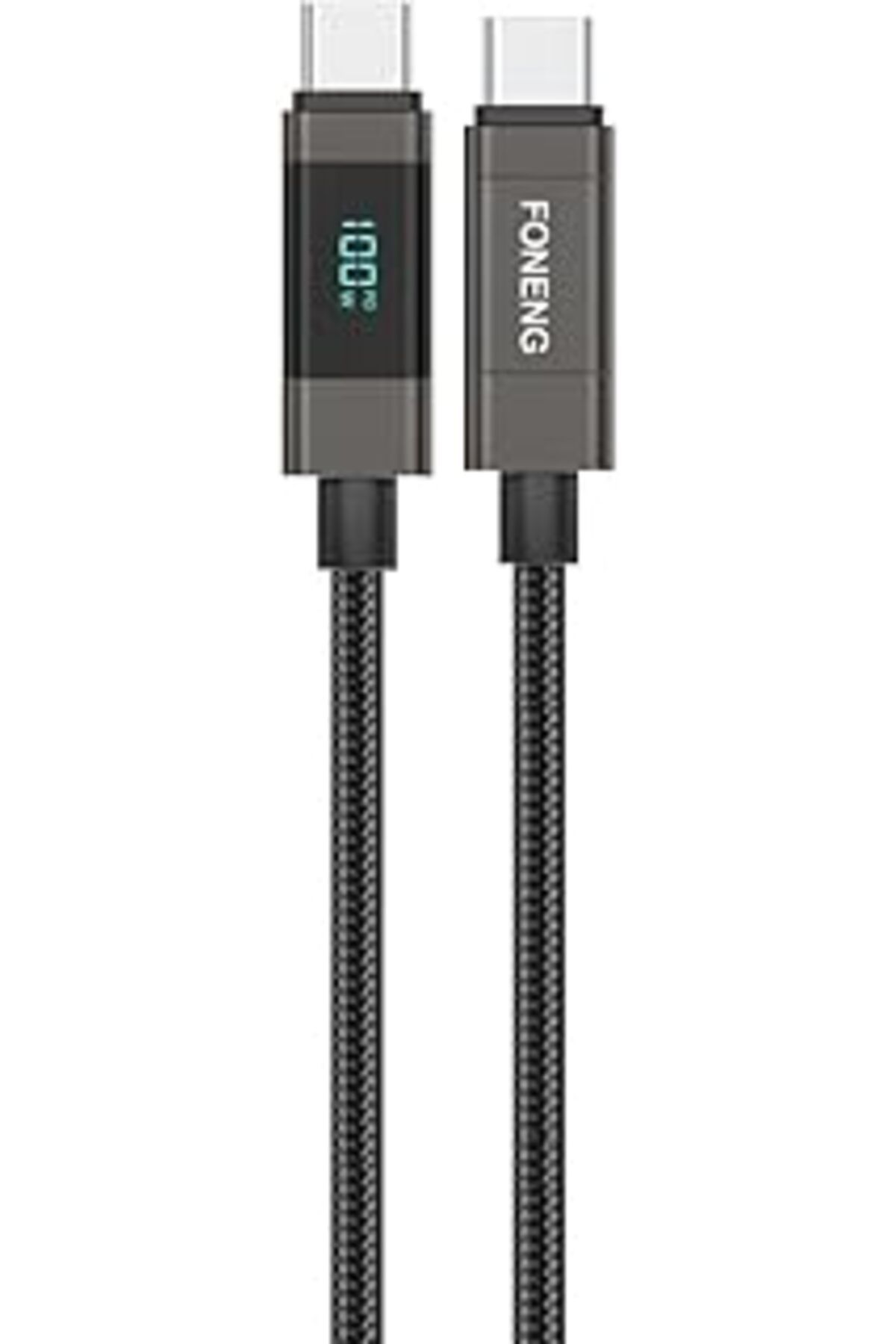 Pazarcan Foneng Xs05 100W Dijital Ekranlı Type-C To Type-C Şarj Ve Data Kablosu İp Örgülü 1,2M