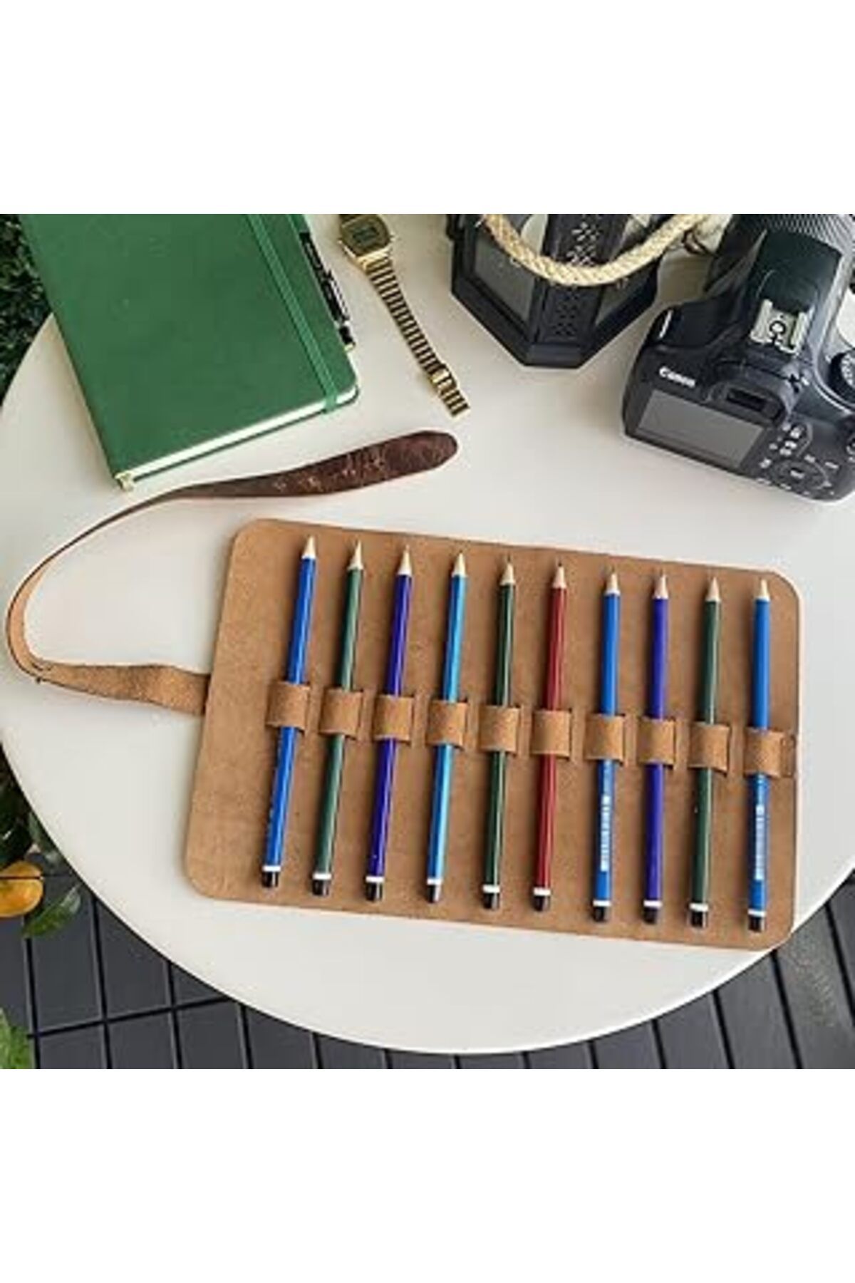 Mu Art Modica Helsinki - Hakiki Deri Natürel Geniş Tasarım Rulo Kalemlik (Kahverengi)