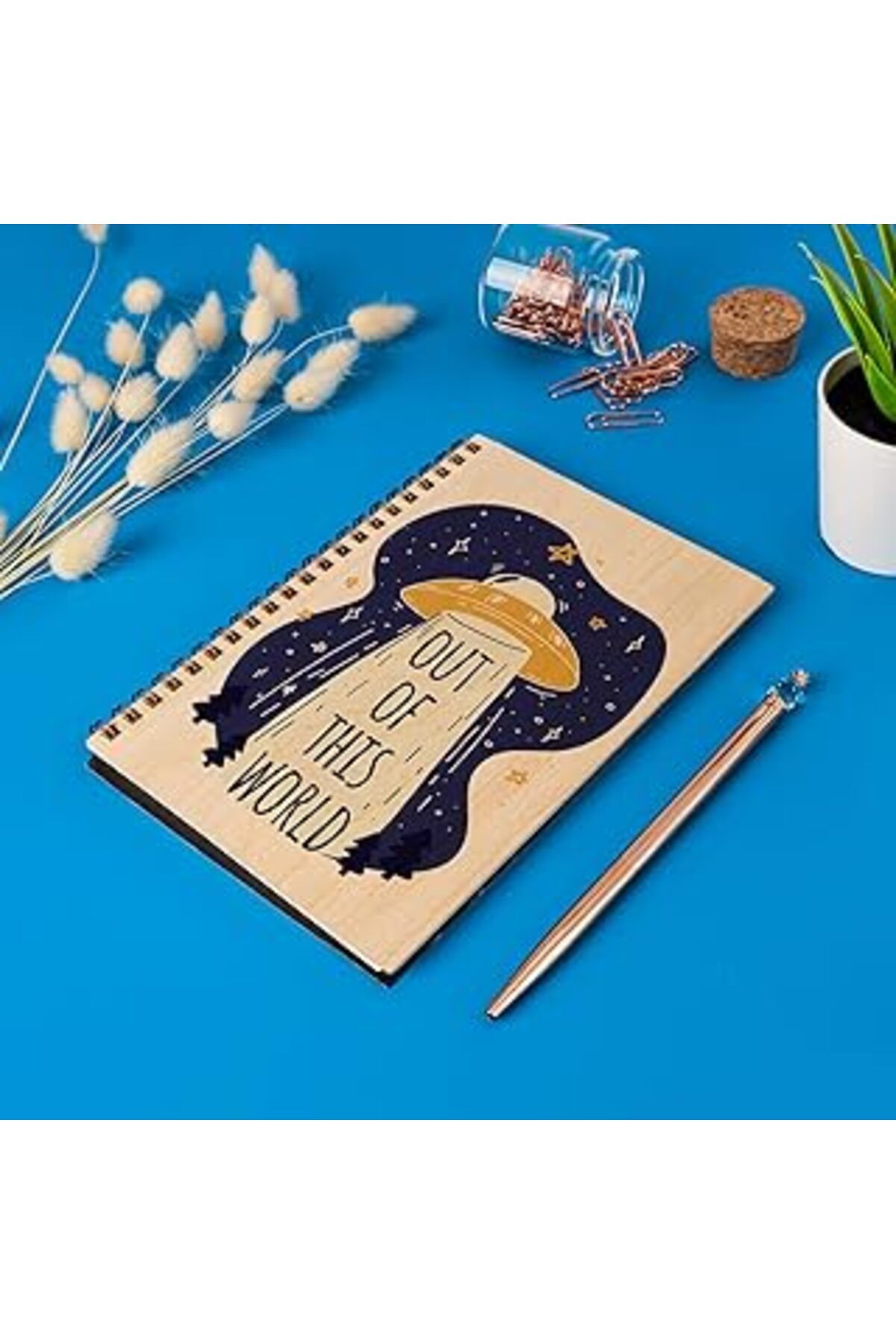 NZM TİCARET Out Of This World Tasarımlı Ahşap Kapaklı Defter