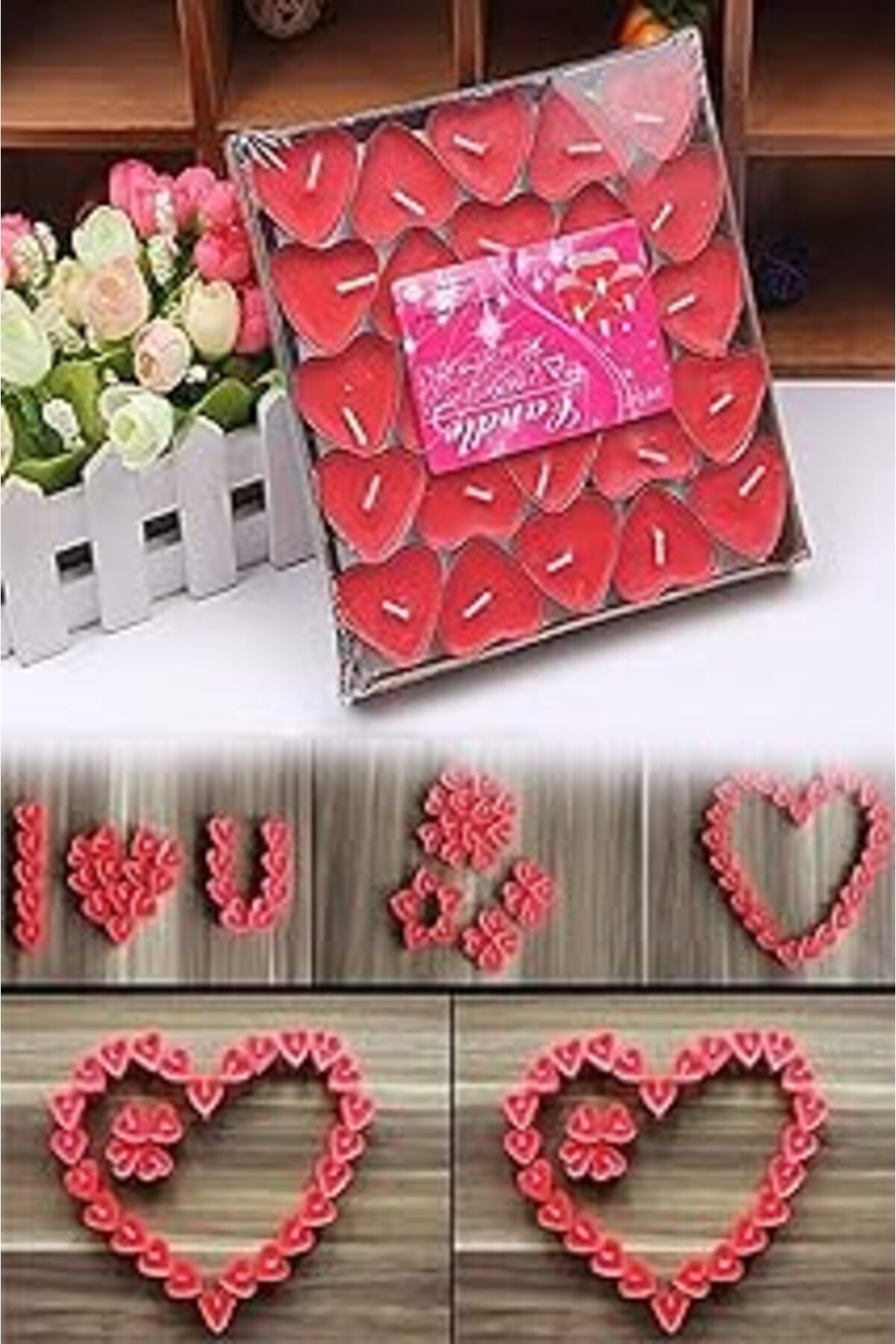 karadağsb Tealight Mum 50'Li Kalpli Kırmızı Yer Mumu Evlilik Teklifi Yıldönümü Süsleme
