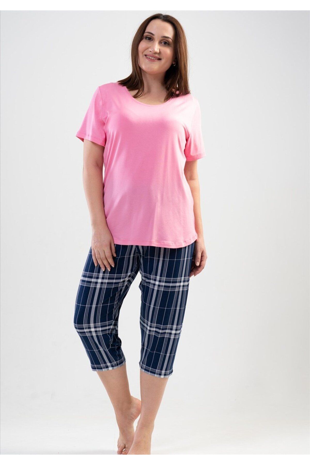 LOUNRE Vorteks Viskon/Likralı Kısa Kollu Kaprili Kadın Pijama Takımı