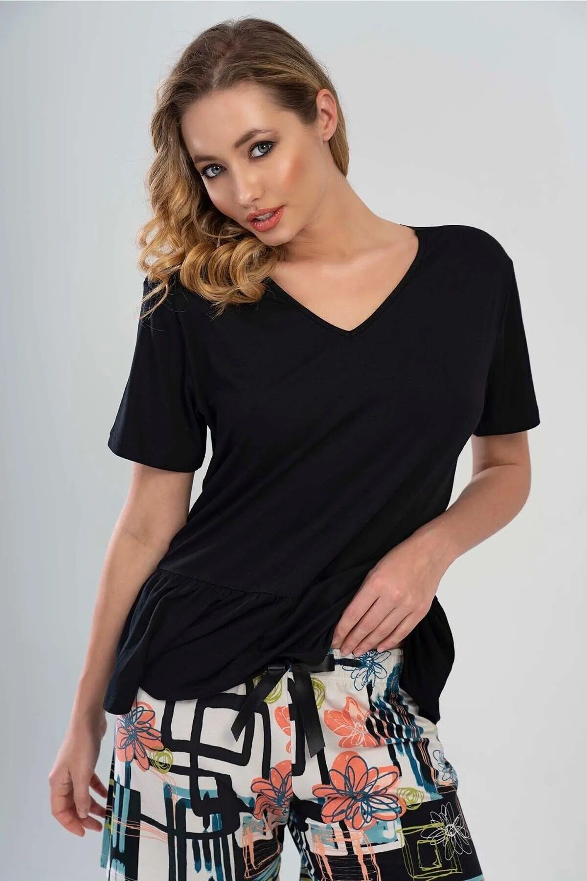 LOUNRE Vorteks Viskon/Likralı Şortlu Kadın Pijama Takımı