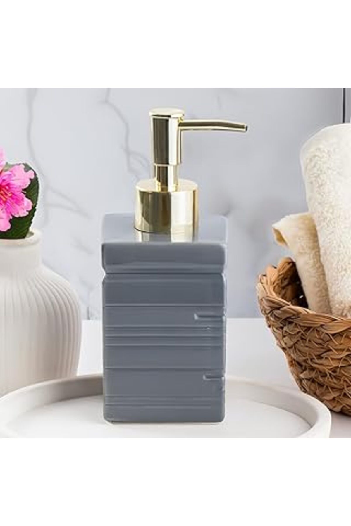 Pazarcan Porsima 3206 Seramik Sıvı Sabunluk - Tezgah Üstü Banyo Mutfak Lavabo Sabunluğu - 275 Cc Antrasit