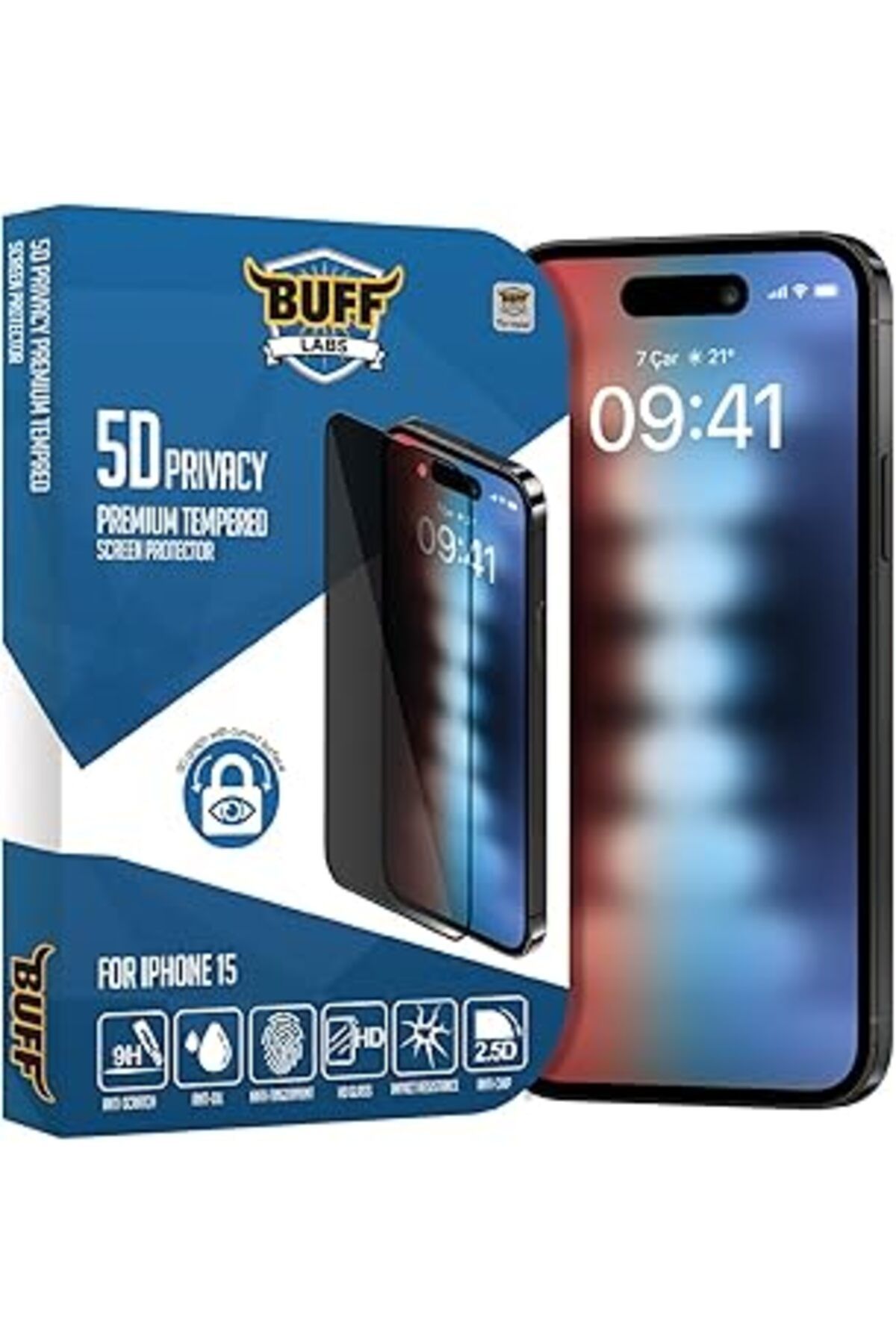 Pİ GLOBAL Buff Labs Iphone 15 Ile Uyumlu 5D Privacy Hayalet Ekran Koruyucu
